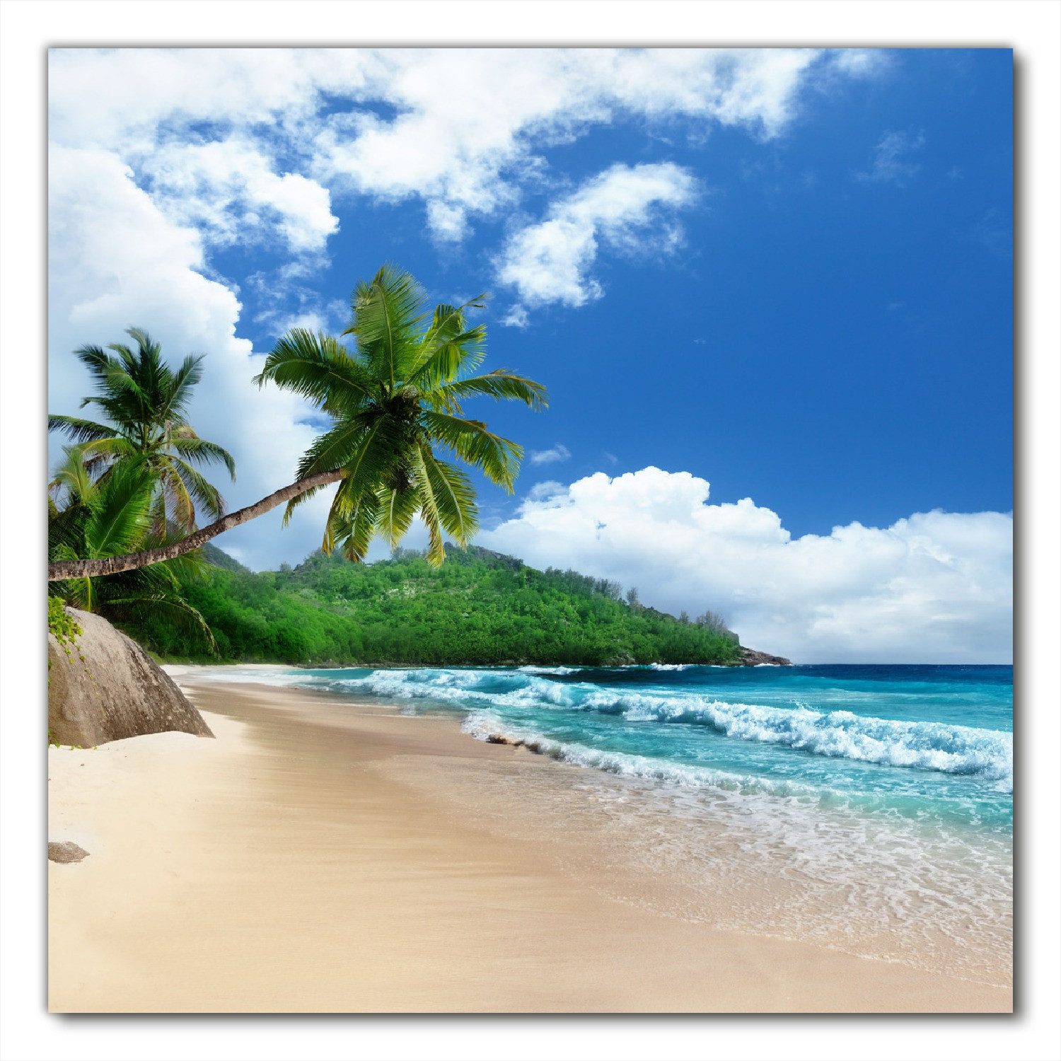 Wallario Möbelfolie Urlaub auf den Seychellen unter Palmen am Sandstrand