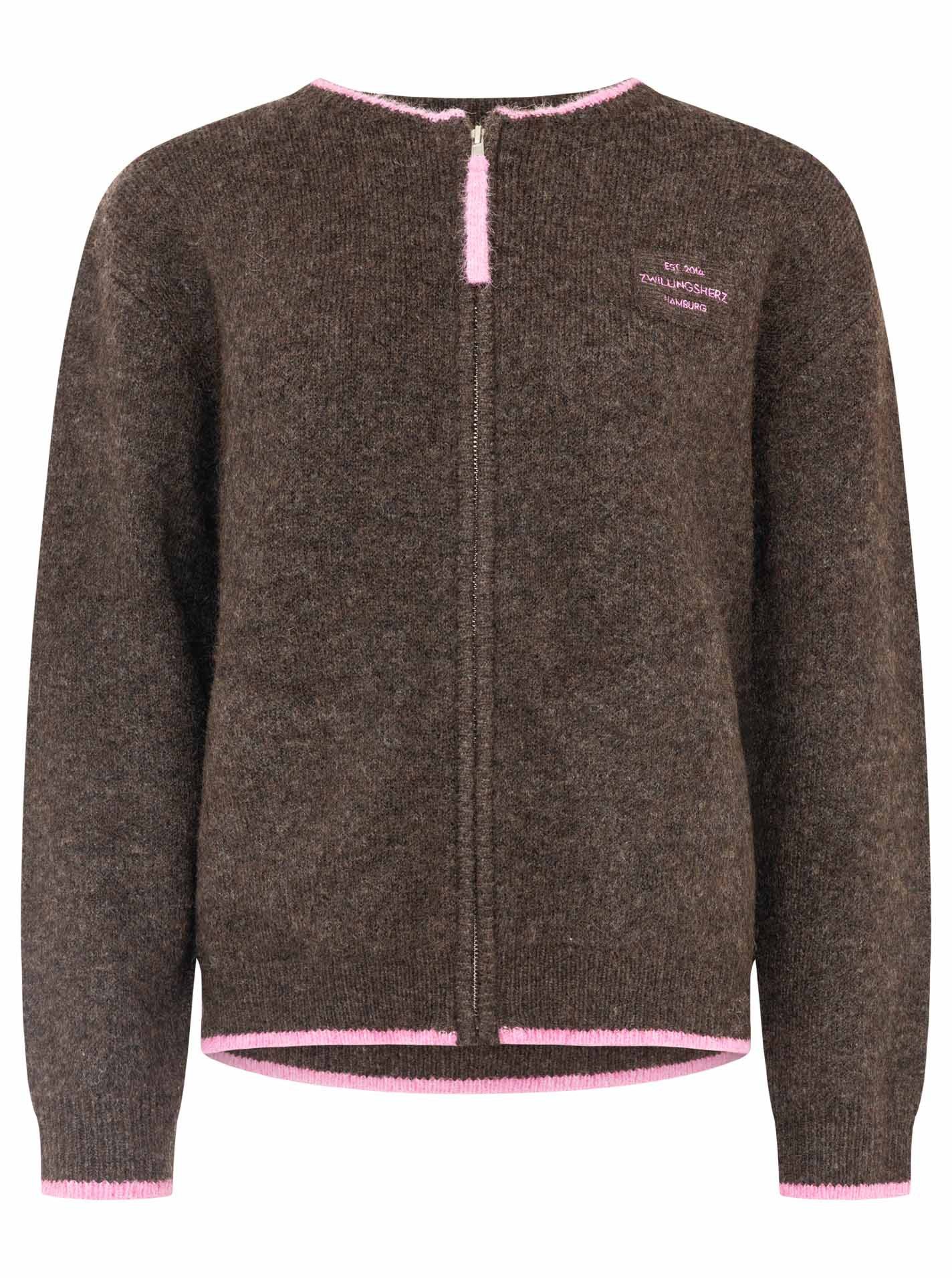 Zwillingsherz Strickjacke "ZH" mit Reißverschluss, Eingriffstaschen, Logopatch, farbige Kanten – Bild 3 von 5