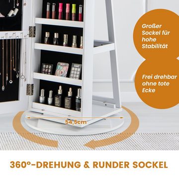 COSTWAY Schmuckschrank mit Spiegel, stehend, LED, drehbar, abschließbar