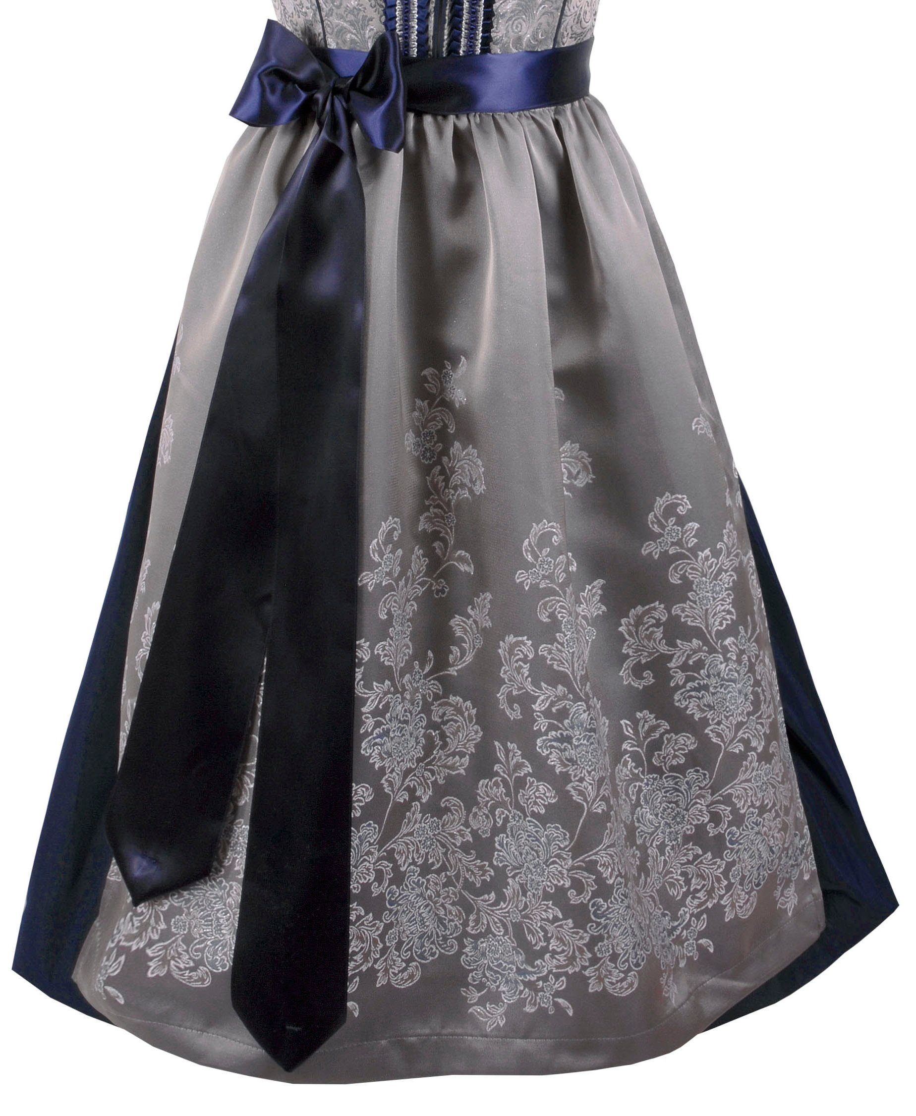 Moschen-Bayern Dirndl Midi Dirndl kurz Damen Trachtenkleid Oktoberfest Wiesn-Dirndl 70 cm Spitzenschürze elegant festlich Hochzeit Silber Blau Kurz, Trachtenkleid, Midi, Hochzeit, Spitze, festlich, elegant, Dirndl