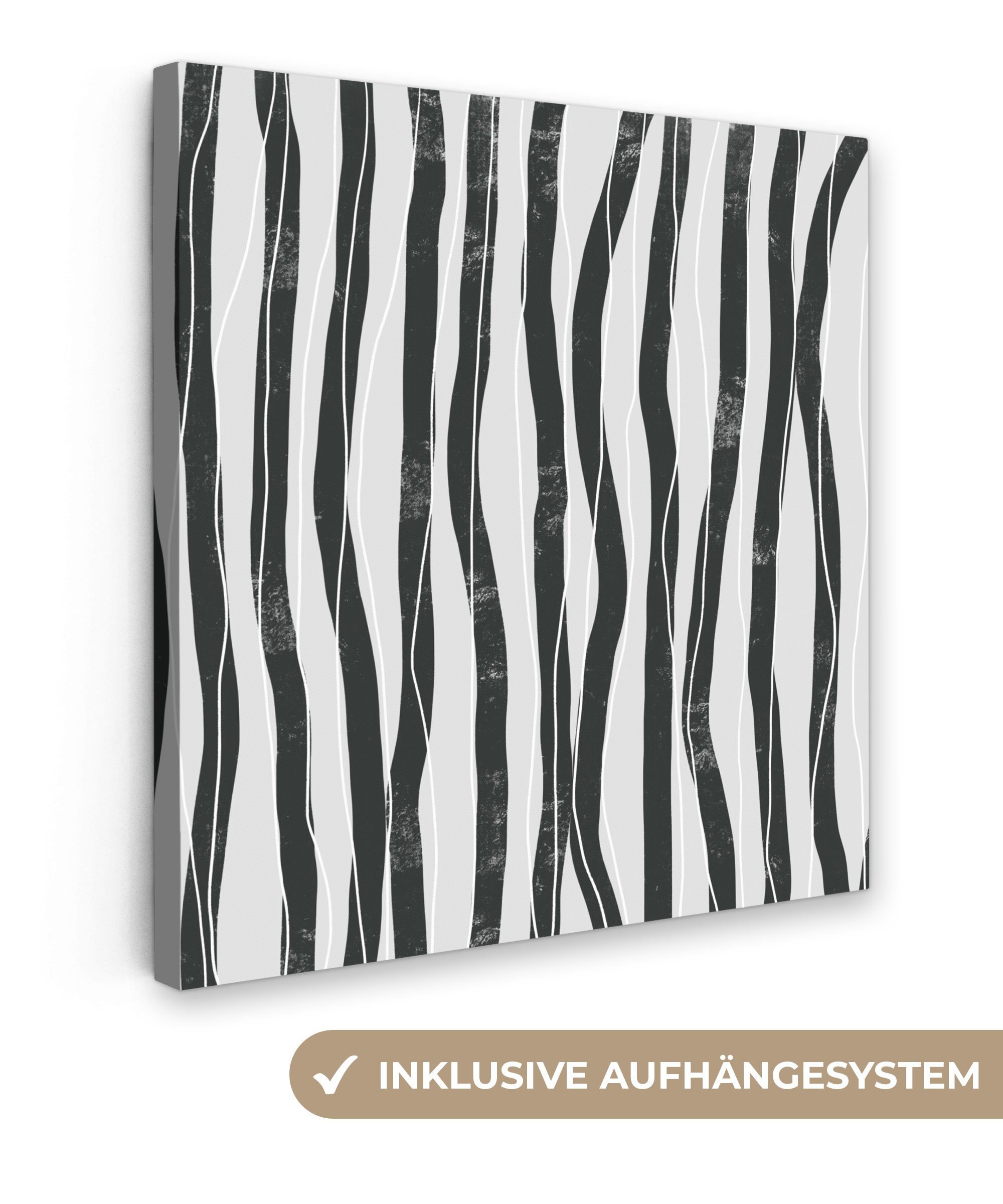 OneMillionCanvasses® Leinwandbild Kunst - Abstrakt - Linien - Schwarz - Weiß, Fotodruck (1 St), Wandbild, Deko Schlafzimmer Wohnzimmer Flur 20x20 cm