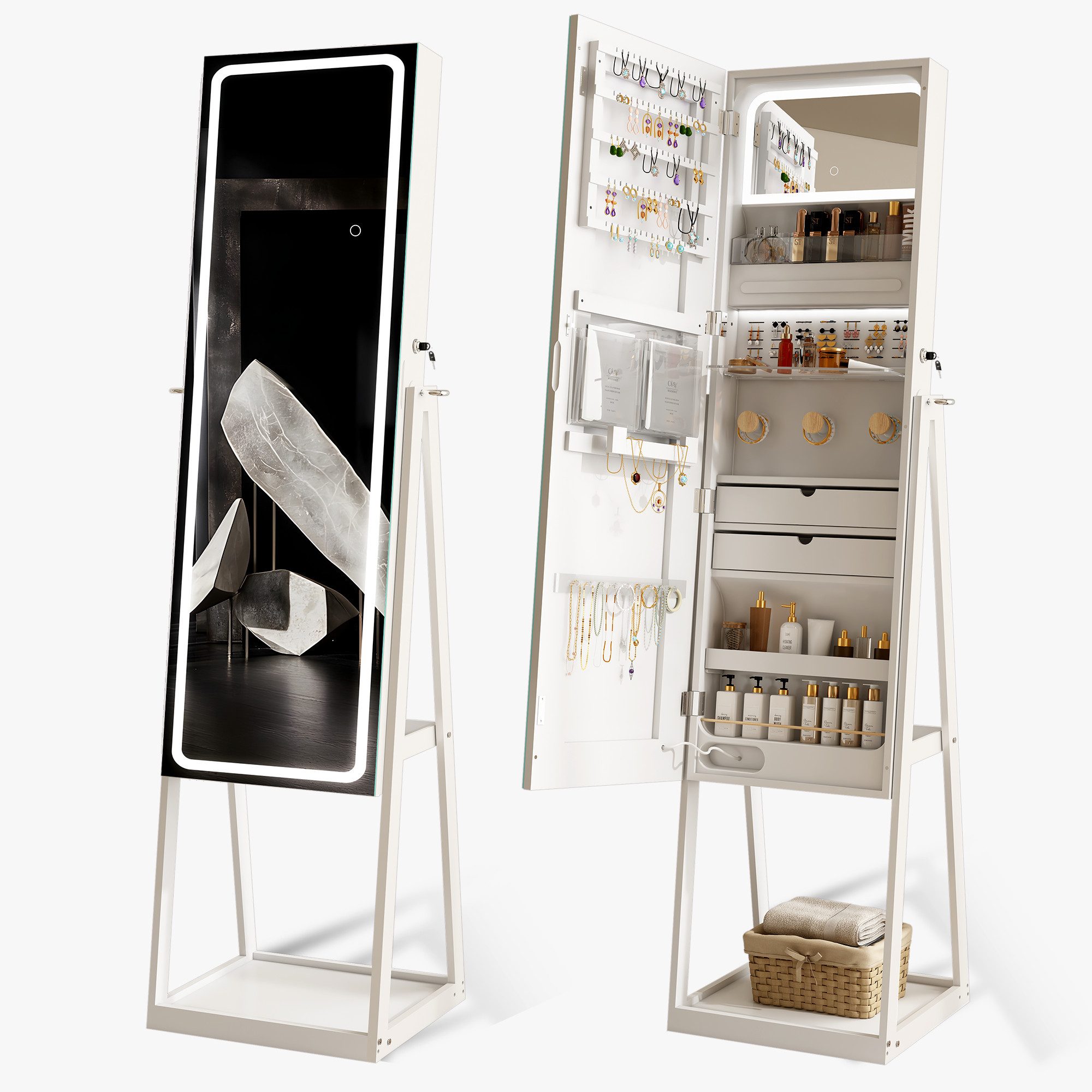 Ganzkörperspiegel 3-in-1 LED-Ganzkörperspiegel – Schmuckschrank, Kosmetikorganizer