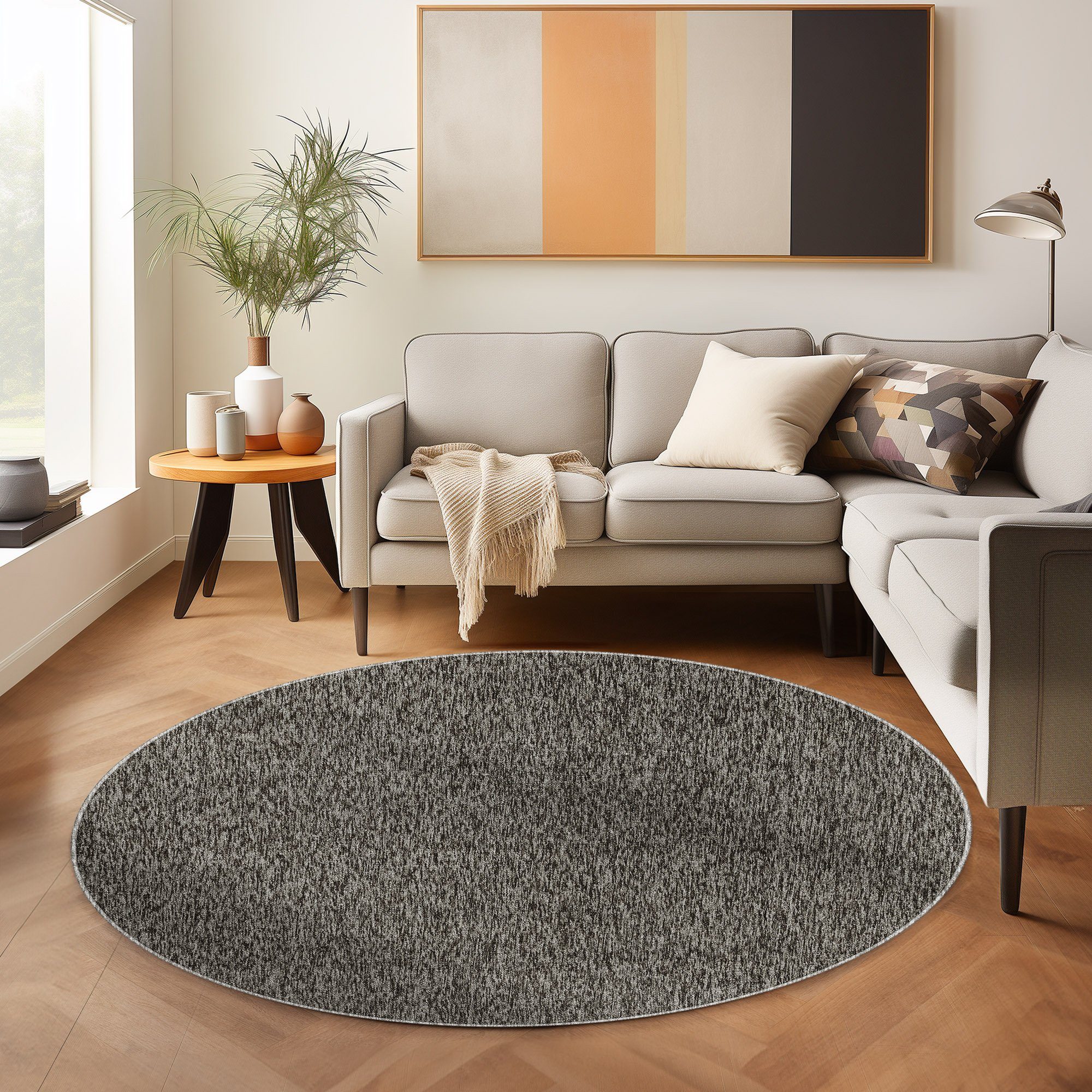 SIMPEX24 Teppich Unicolor - Einfarbig, Rund, Höhe: 7 mm, Kurzflor Schlingen Teppich Wohnzimmer Einfarbig Modern Teppiche
