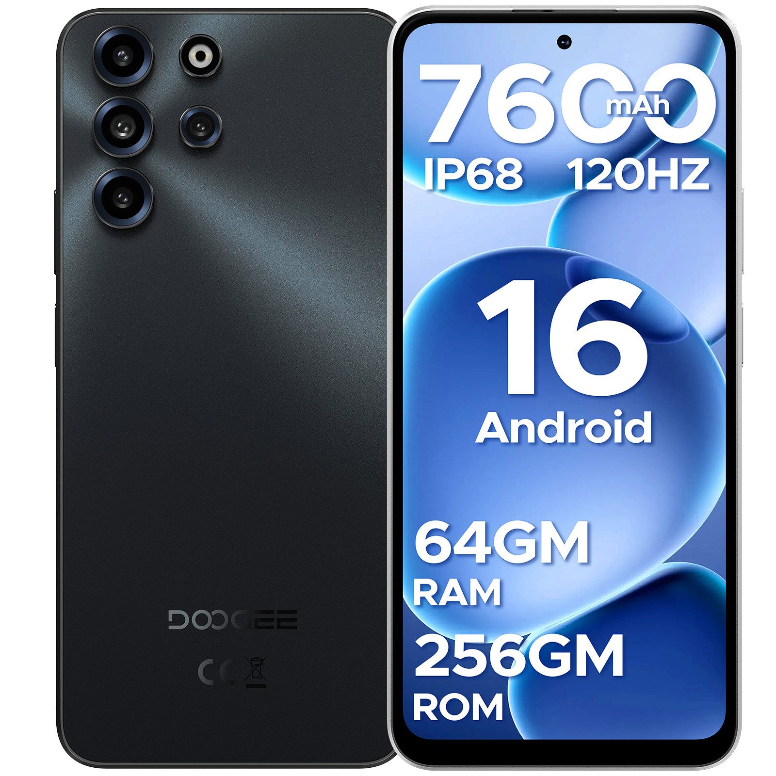 DOOGEE B10 Pro 7600mAh, IP68/IP69K, Android 16, 6.63", 256 GB, Wasserdichte Smartphone (6.63 Zoll, 256 GB Speicherplatz, 120Hz, 33-W-Schnellladung, 64MP Kamera)