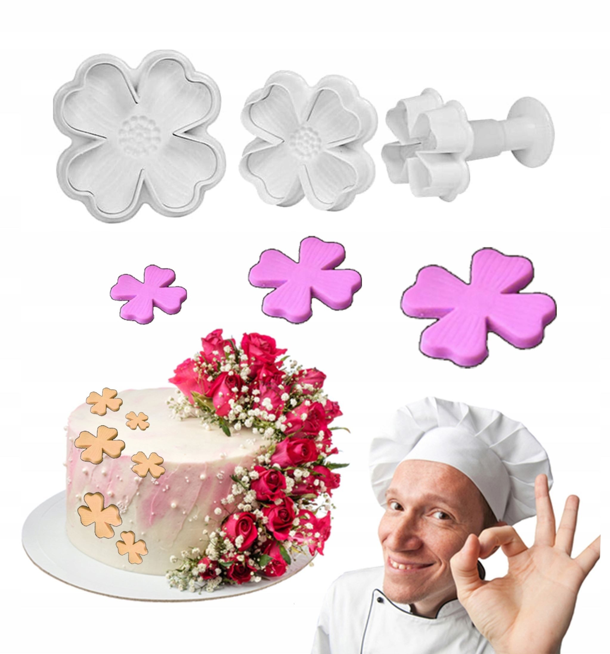 CakeLand Kugelausstecher Klee Ausstecher mit Präger für Zuckermasse (3 Stück)