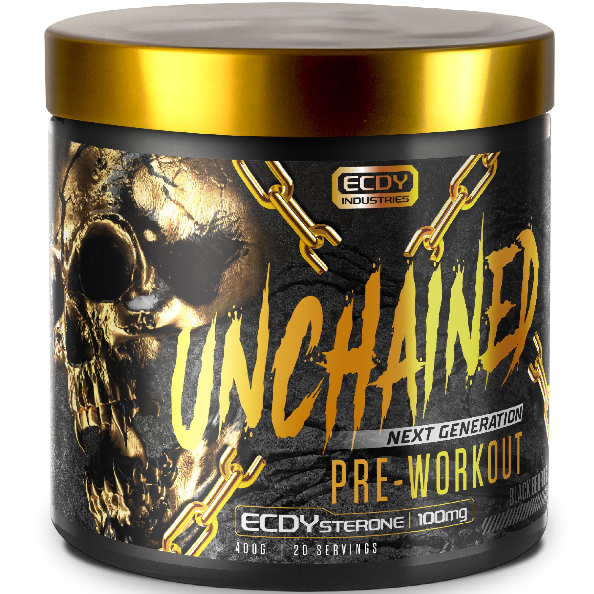 Unchained Pre Workout Booster mit Koffein & Ecdysterone 400g Pump & Energy Pulver