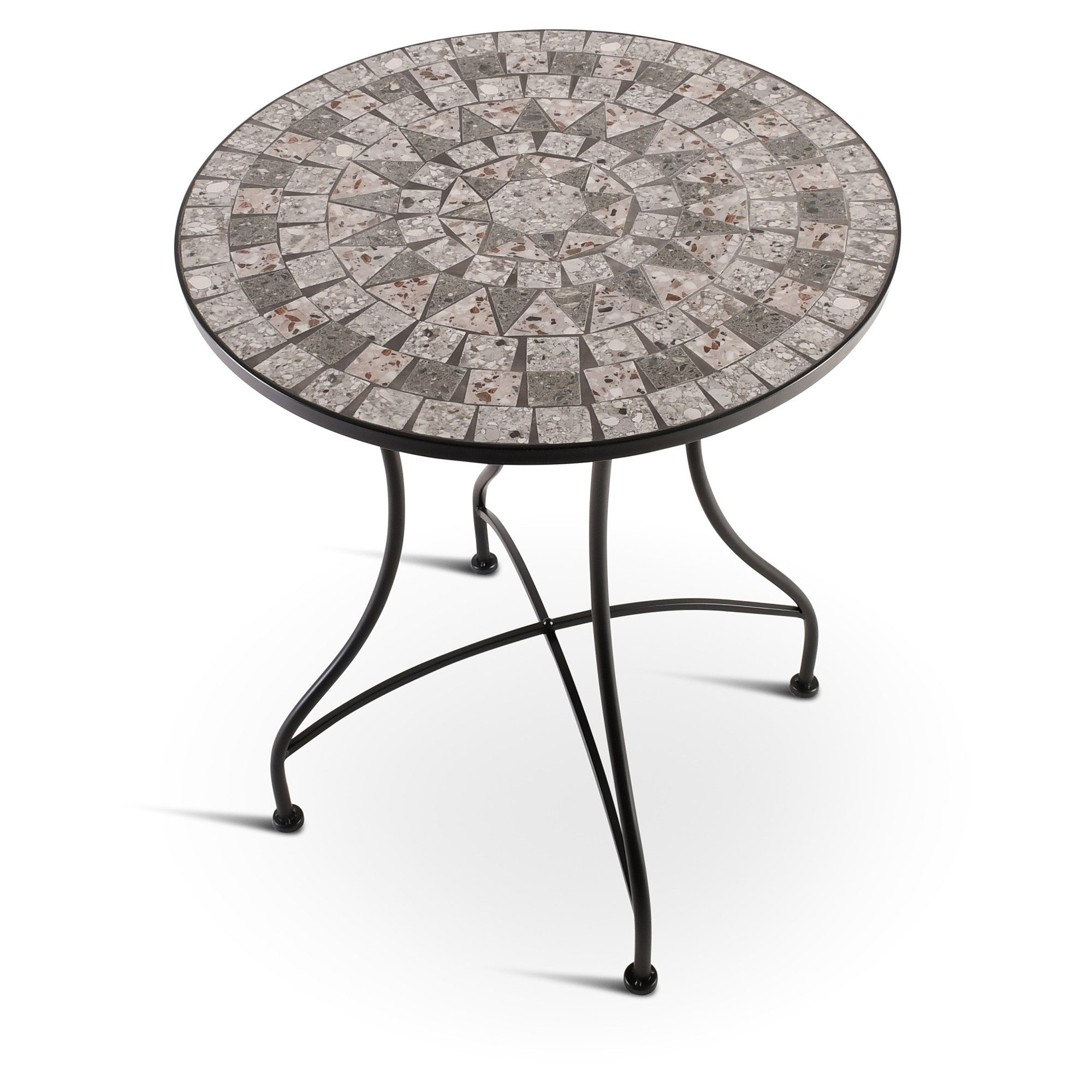 Raburg Gartentisch Mosaiktisch, Balkon- und Terrassentisch, 60 cm Ø, 72 cm hoch, Mayla (rund), liebevolle Handarbeit, Mosaikmuster, schwarzes Metallgestell