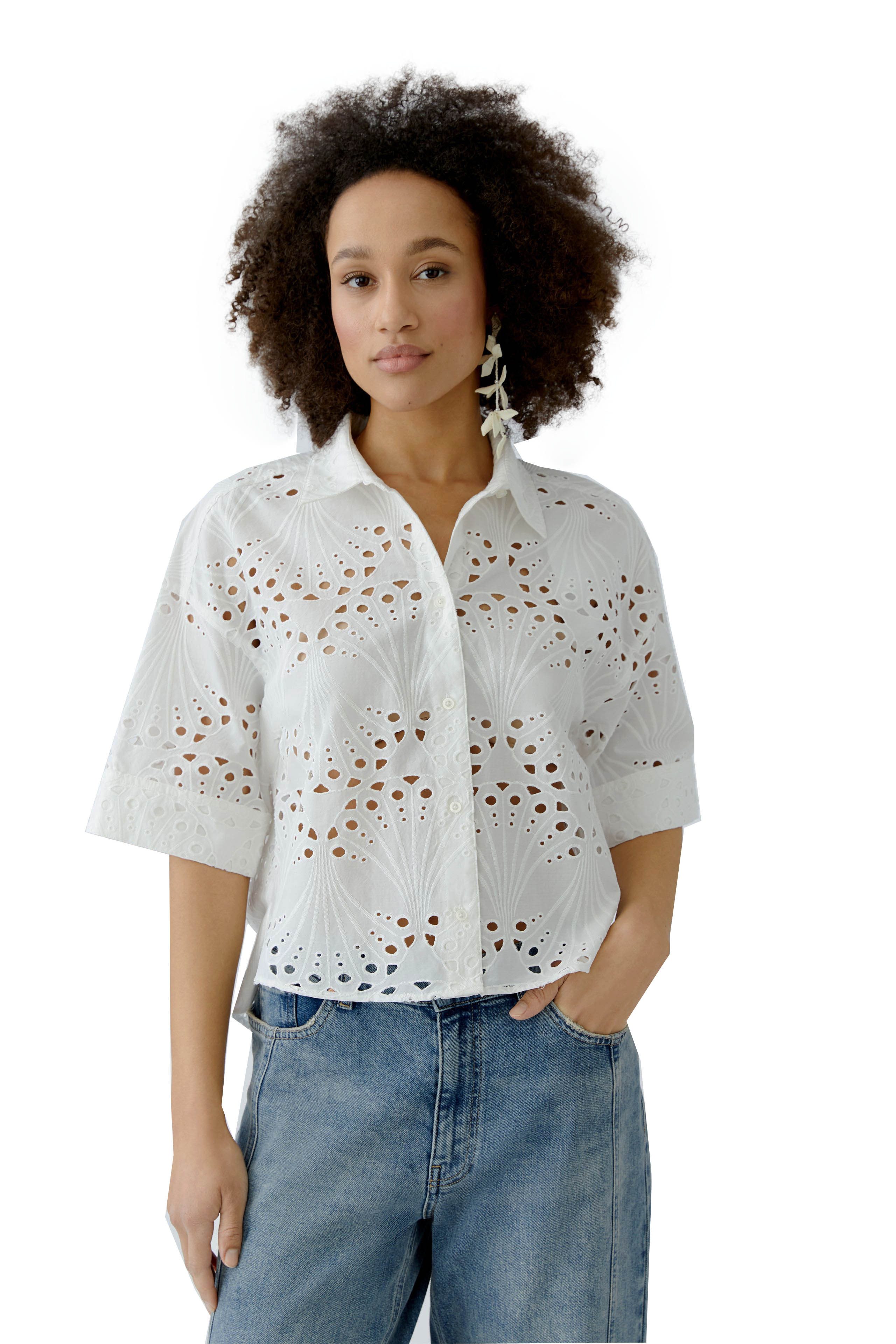 Oui Tunika Oui Bluse aus Lochspitze - weiß (1-tlg)