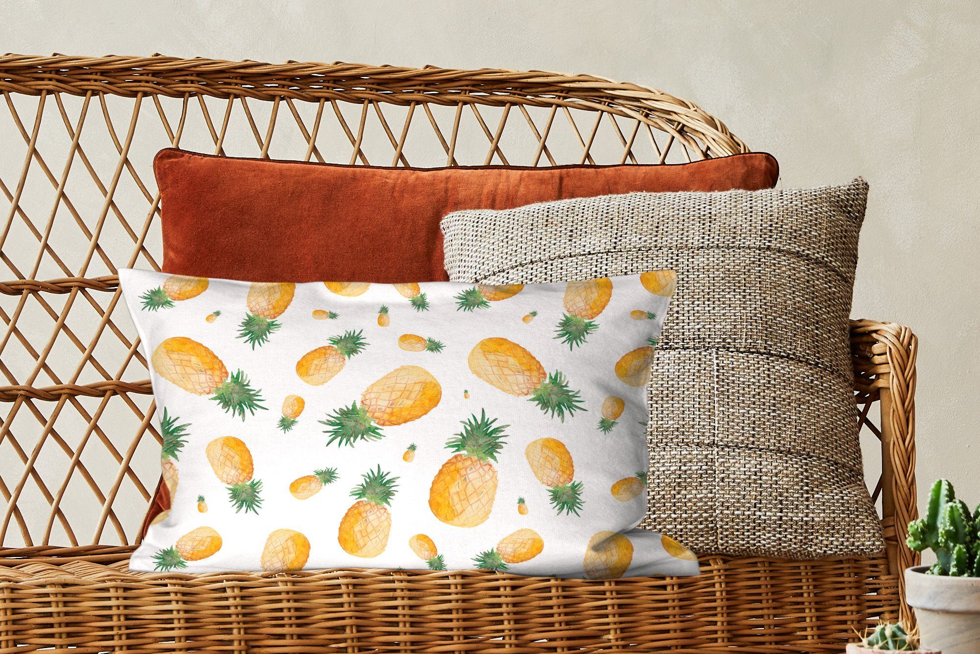 Dekokissen Zierkissen, Ananas Füllung, - Weiß, - Schlafzimmer Obst mit MuchoWow Wohzimmer Dekoration, Dekokissen