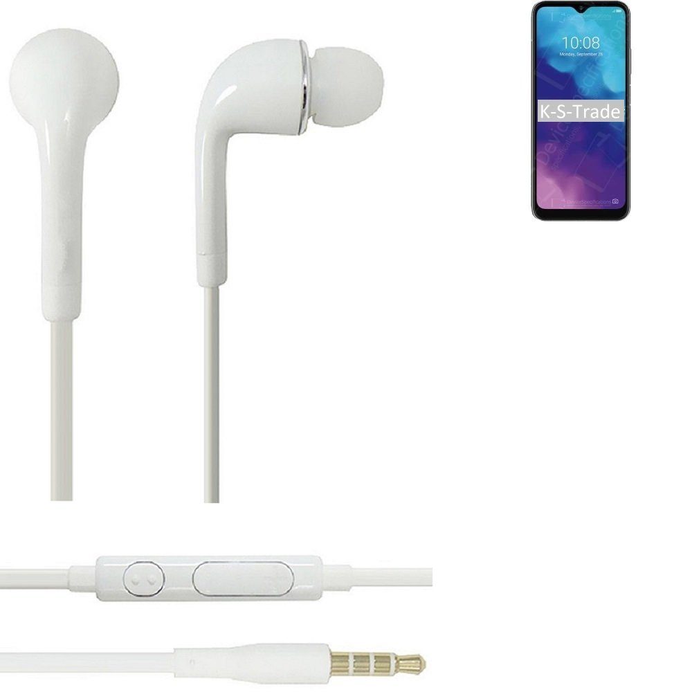 ZTE Vita (Kopfhörer u weiß Mikrofon mit Blade Headset K-S-Trade V30 Lautstärkeregler für 3,5mm) In-Ear-Kopfhörer