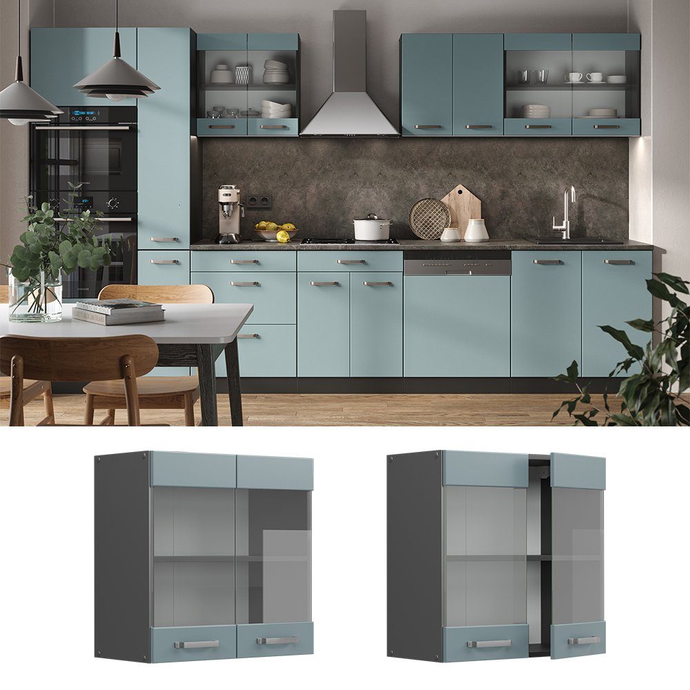 Vicco Glashängeschrank R-Line, Blau-Grau/Anthrazit, 60 cm günstig online kaufen