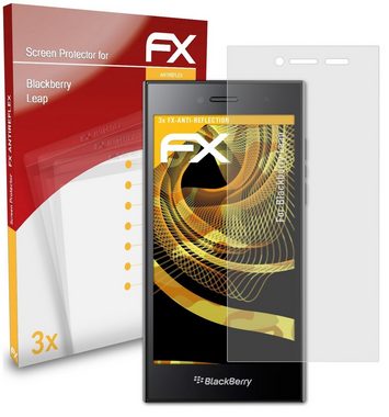 atFoliX Schutzfolie für Blackberry Leap, (3 Folien), Entspiegelnd und stoßdämpfend