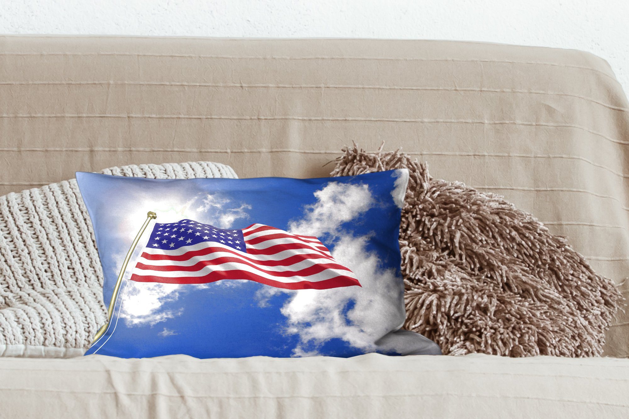 Vereinigten Dekokissen mit Schlafzimmer Sonne, der Dekoration, Staaten Wohzimmer Zierkissen, der vor Flagge Füllung, MuchoWow Dekokissen