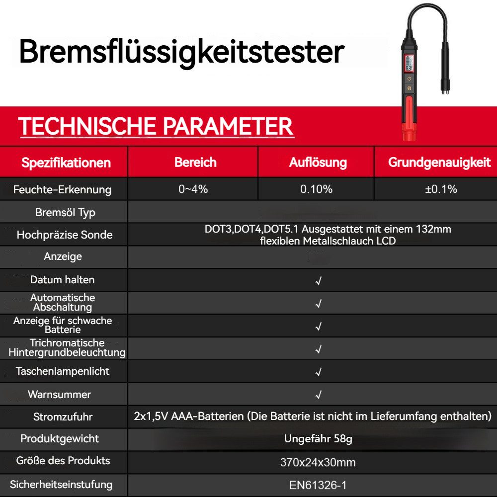 VIVIHEYDAY Montagewerkzeug Bremsflüssigkeitstester, Bremsflüssigkeit Diagnosetest Werkzeug, (mit LCD-Bildschirm DOT3 DOT4 DOT5.1 Tester)