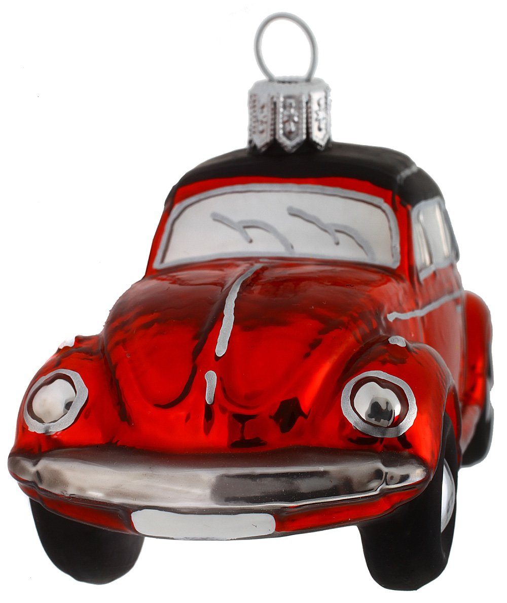 Standardmäßiges limitiertes Überseemodell! Hamburger Weihnachtskontor handdekoriert - Cabrio schwarz, Christbaumschmuck mundgeblasen - Käfer Dekohänger rot VW