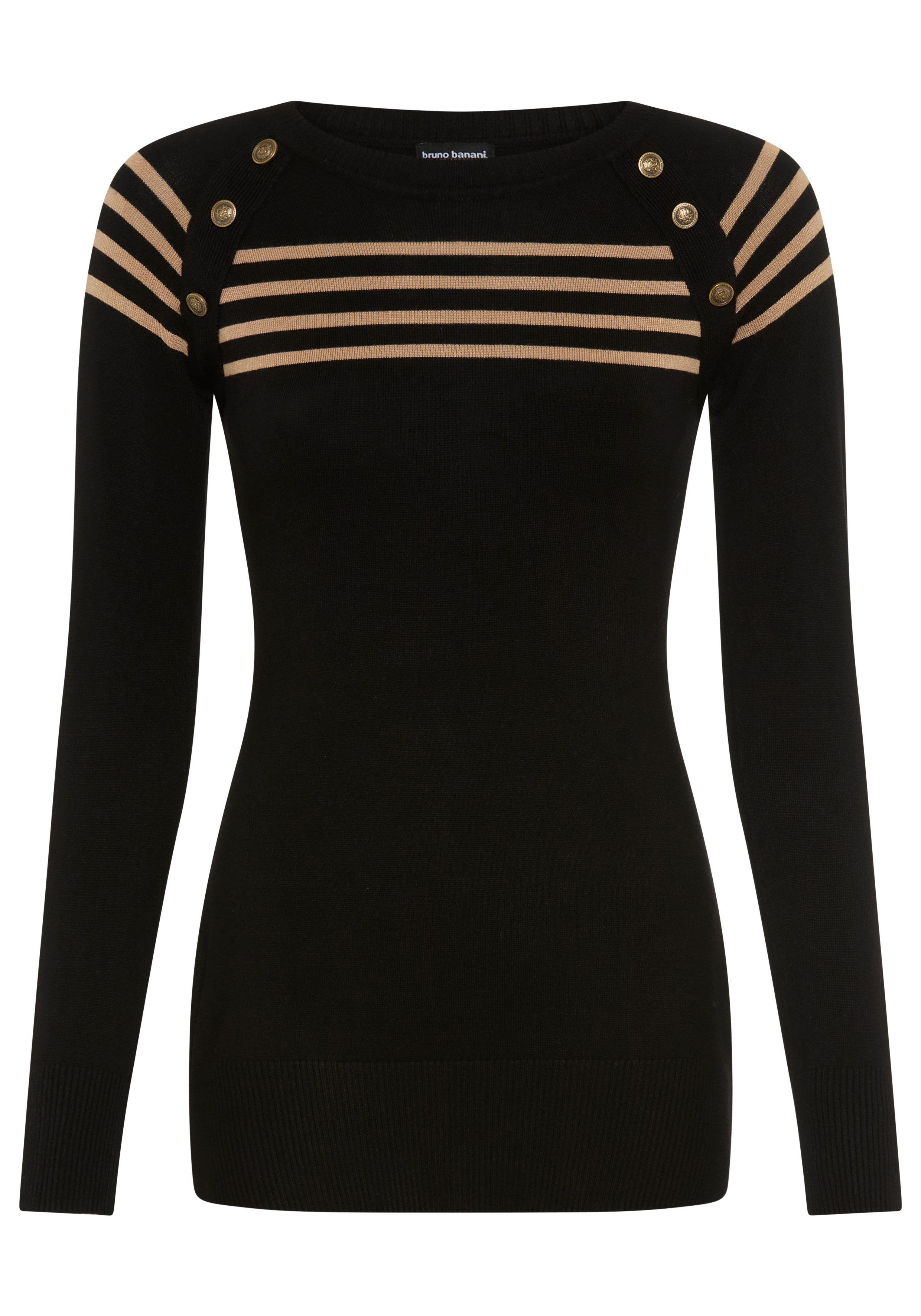 Bruno Banani Strickpullover mit Rundhalsausschnitt, figurbetonte Passform, hüftlange Form