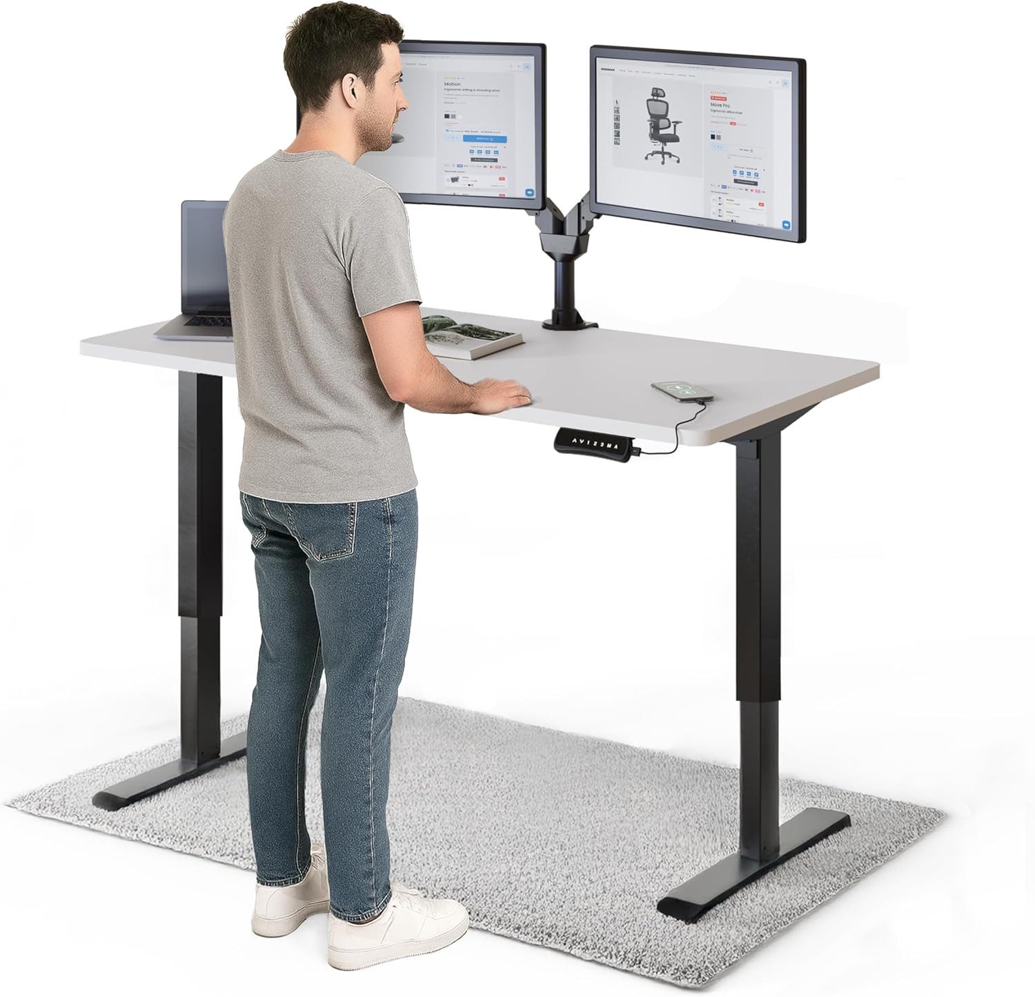 DESKSPACE Schreibtisch Pro Elektrisch höhenverstellbarer Schreibtisch - inklusive Tischplatte (Komplettset inkl. Tischplatte und Gestell), Ergonomischer Stehpult mit Memory Funktion & Kollisionsschutz