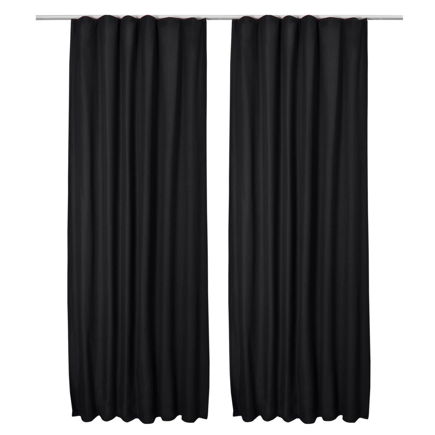 Beautissu Vorhang 2er Set Thermovorhang Gardine Schwarz Amelie TK, 140x245cm, Vorhang isolierend Kälte- & Hitzeschutz Universalband Verdunkelnd