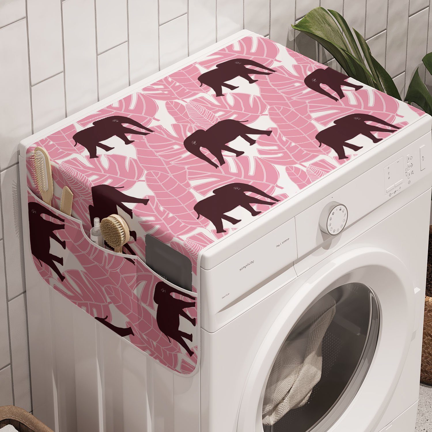 Tropische Elefant Afrika Waschmaschine Trockner, und für Abakuhaus Palmenblätter Badorganizer Anti-Rutsch-Stoffabdeckung