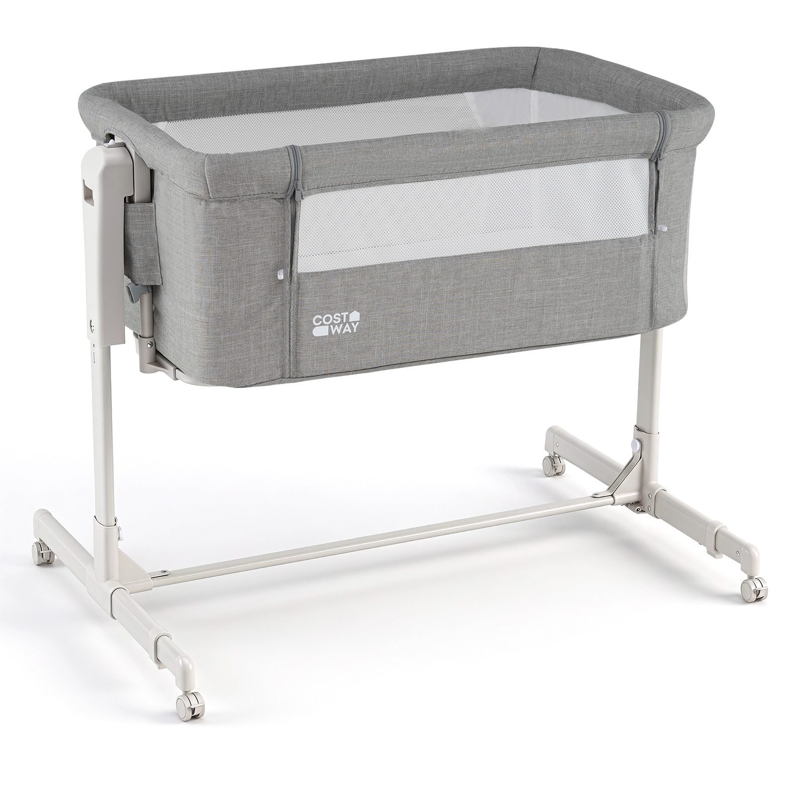 COSTWAY Beistellbett, Babybett, 6-stufig höhenverstellbar, mit Rollen