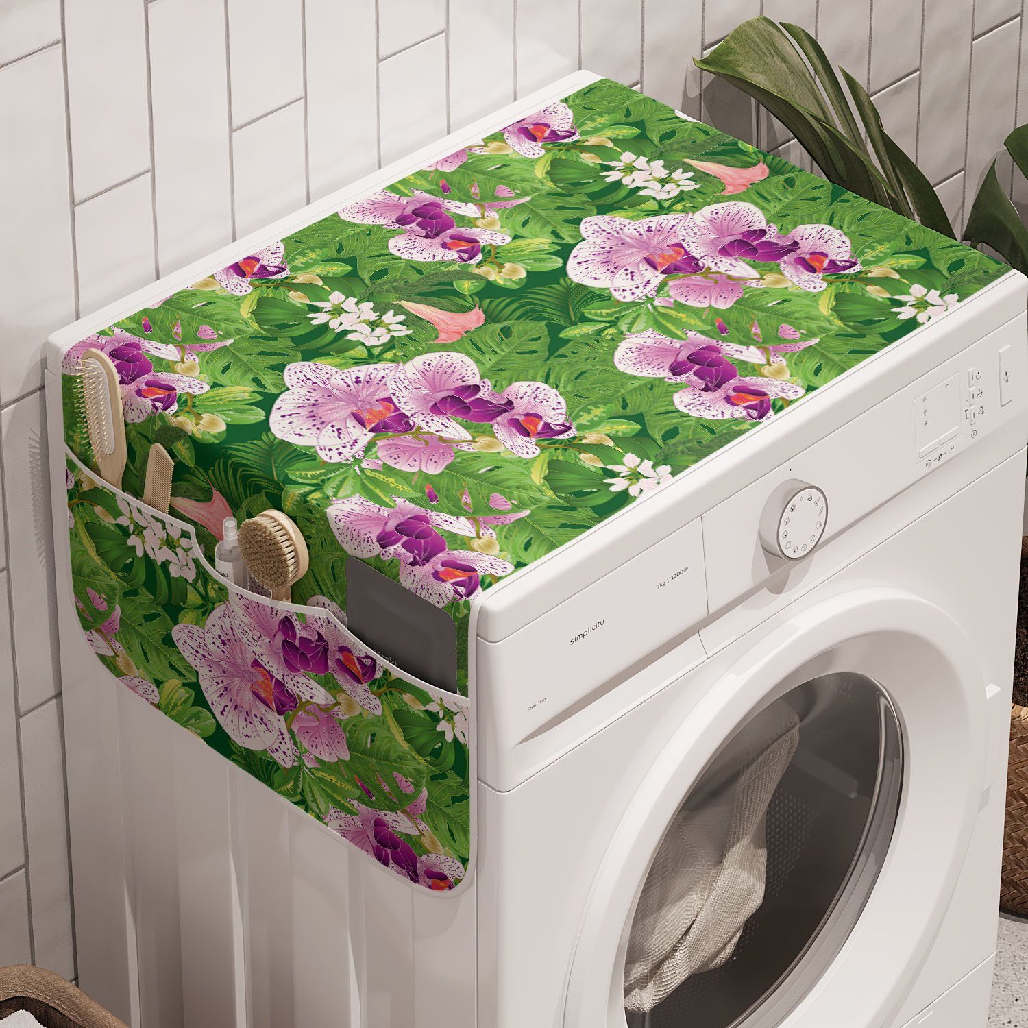 Abakuhaus Badorganizer Anti-Rutsch-Stoffabdeckung für Waschmaschine und Trockner, Philodendron Vivid tropische Blumen