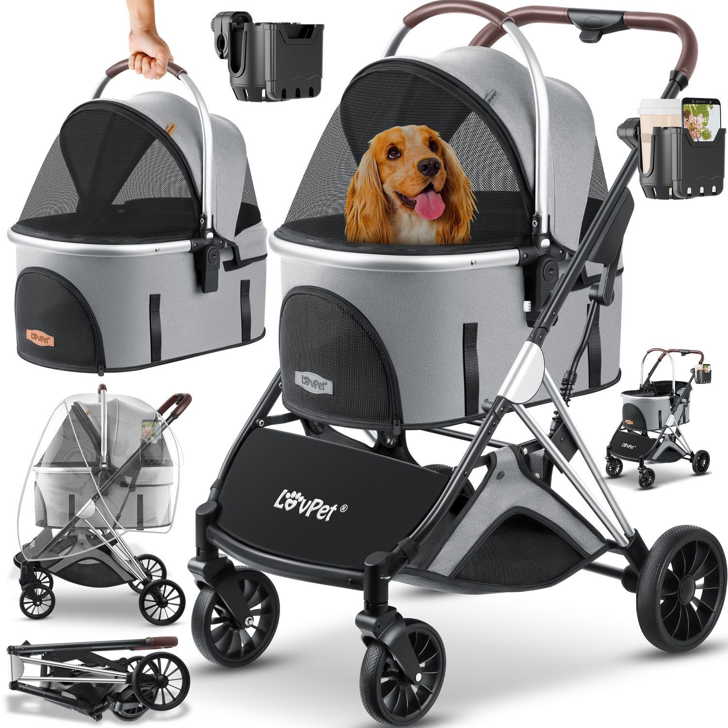 Lovpet Hundebuggy 3in1 Hundewagen max. bis 20kg Buggy für Haustiere, (Hunde günstig online kaufen