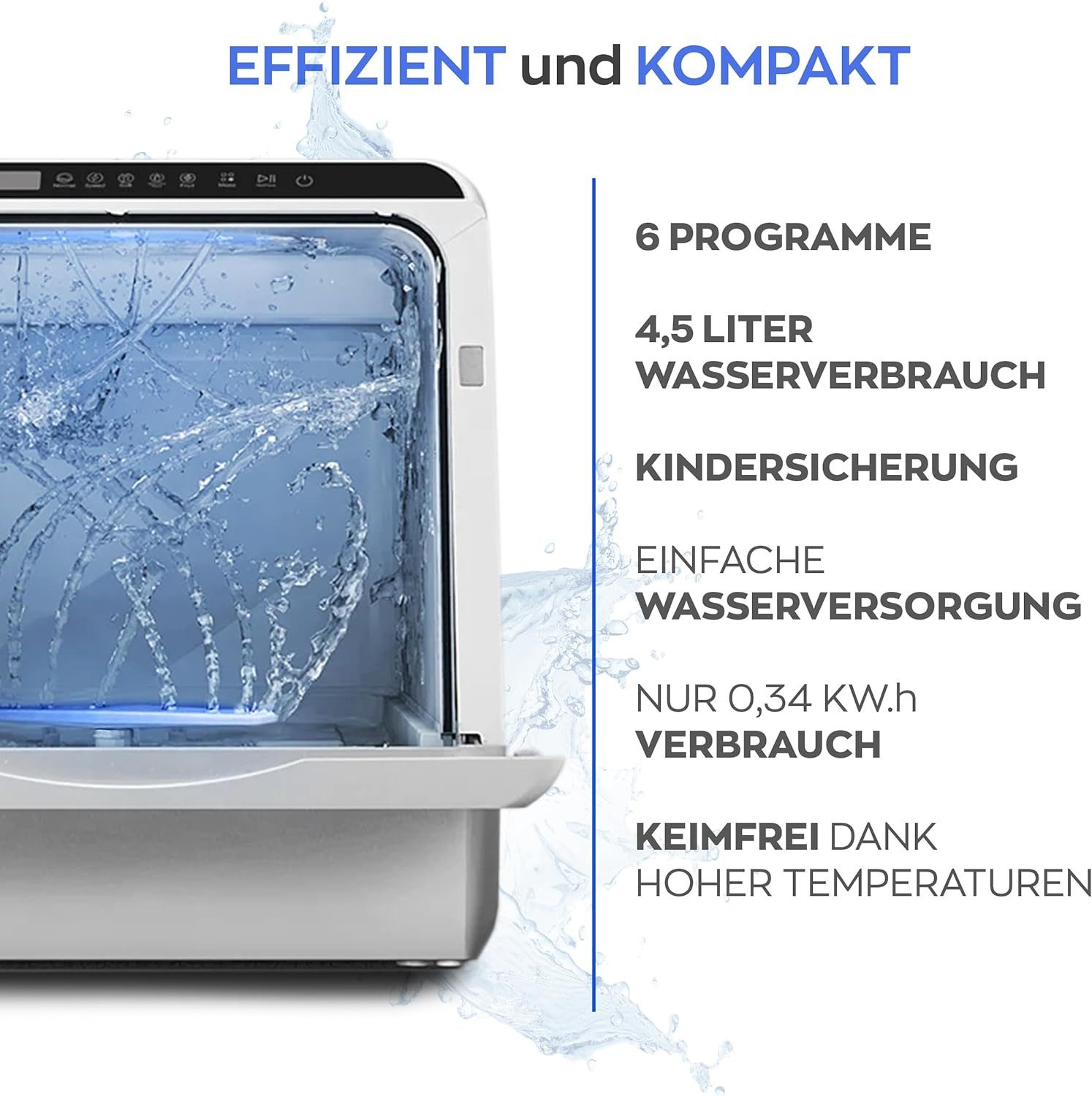 Heinrich´s Tischgeschirrspüler HTG 8841.1, mit & ohne Wasseranschluss nutzbar, 6 Programme