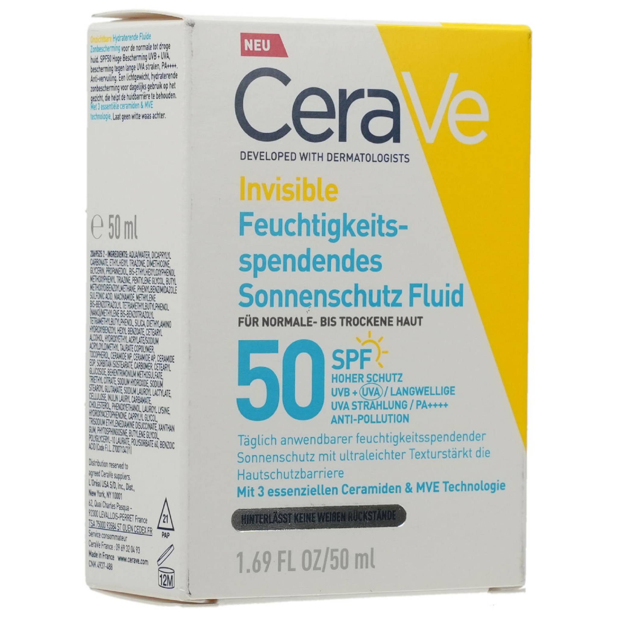 CeraVe Sonnenschutzfluid Sonnenschutz Fluid Invisi.feuchtigk.SPF50