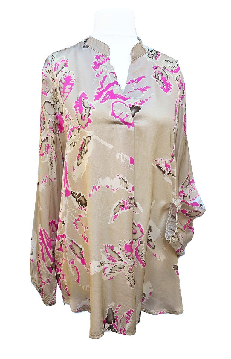 Tunika Saison Tunika Bunt Beige Lila L 42 langarm Bluse modern Blumenprint