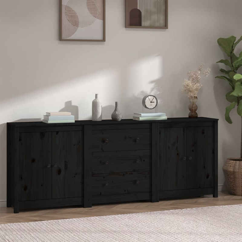 vidaXL Sideboard Sideboard Schwarz 210x35x80 cm Massivholz Kiefer (1 St)