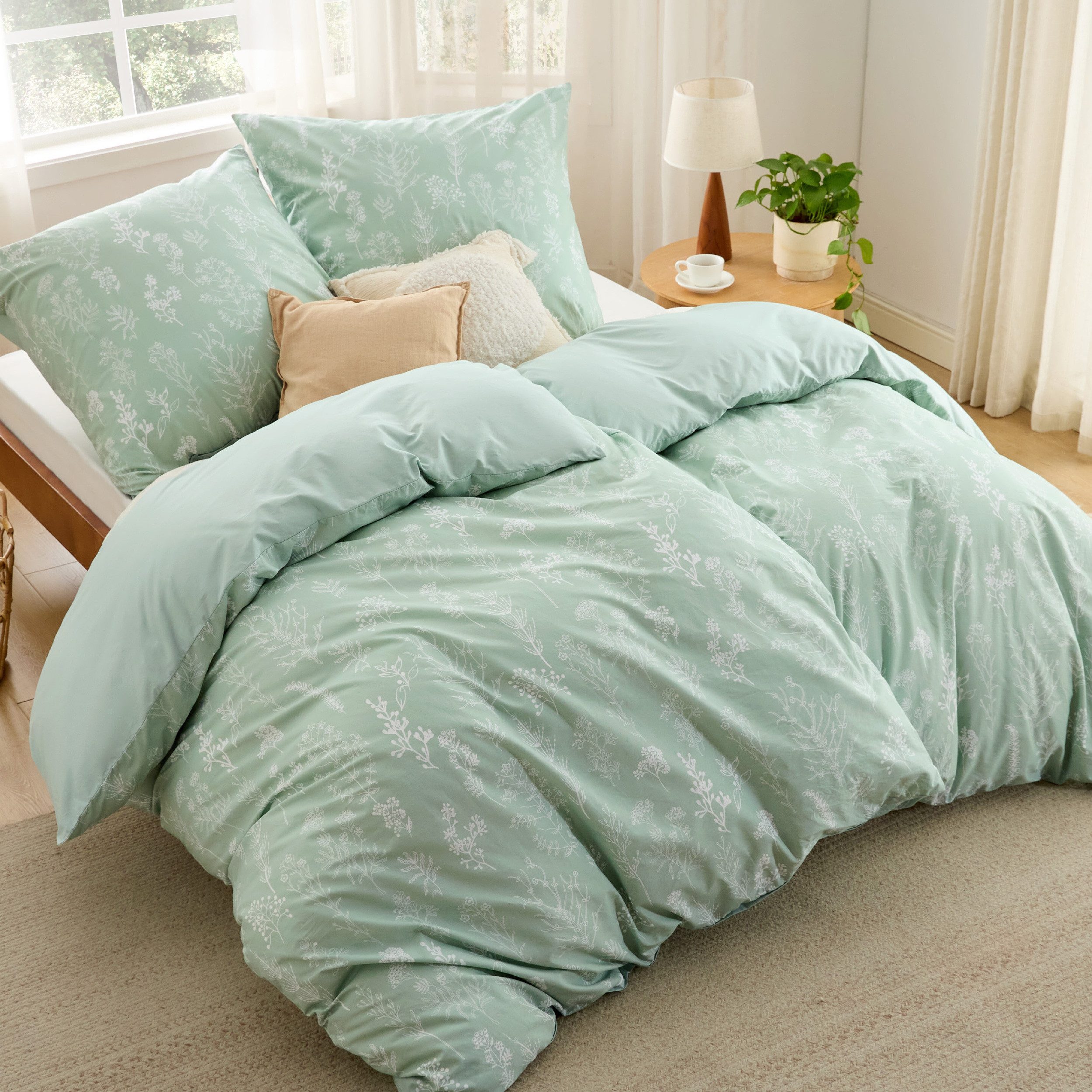 BEDSURE Wendebettwäsche mit Zweige-Design und Reißverschluss, ÖKO-TEX zertifiziert, Baumwolle, 4 teilig, aus 100% natürlicher Baumwolle, mit 8 stabilen Eckbändchen