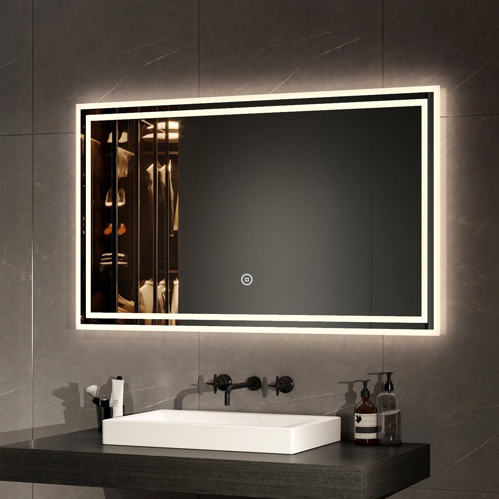 Beleuchtung Energiesparend Install mit Badspiegel Badezimmerspiegel Einfach Lichtfarben Wandspiegel Explosionsschutz EMKE Badezimmerspiegel, 3 LED