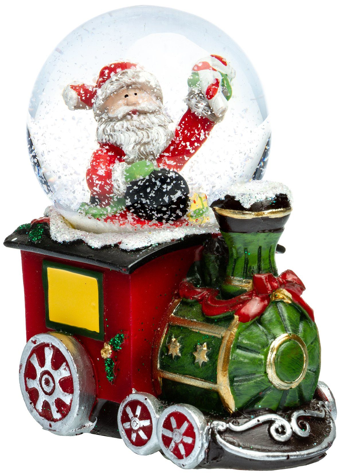 SIKORA Schneekugel SK06 Kleine Glas Schneekugel Weihnachtsmann in der Lokomotive D:45mm, Besondere Winterdeko – das perfekte Geschenk für Familie & Freunde