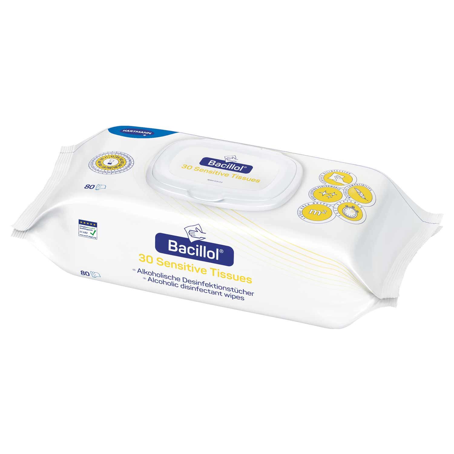 PAUL HARTMANN AG Hartmann Bacillol 30 Sensitive Tissues 80 Stück Oberflächen-Desinfektionsmittel (Einzelartikel, [80-St. 1 Flowpack à 80 Tücher für empfindliche Oberflächen)