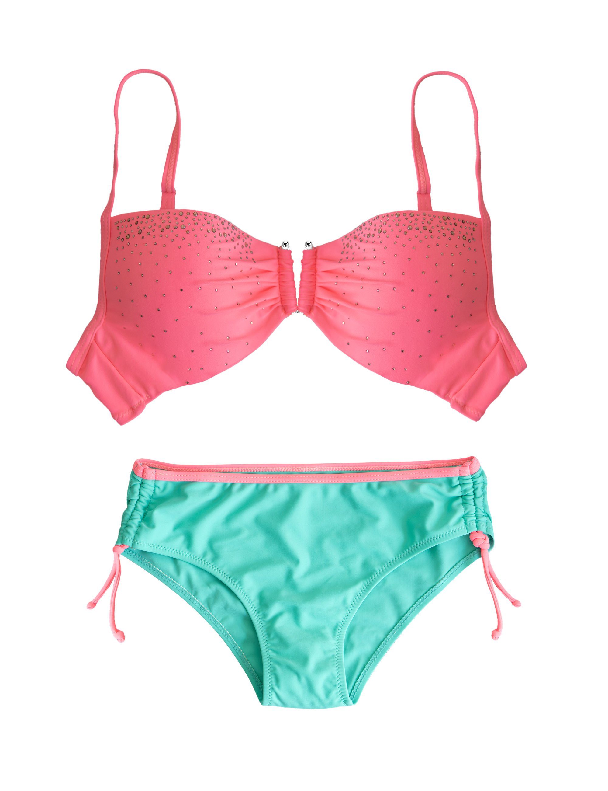 Coral Pink-Grün HEVENTON Push-Up-Bikini