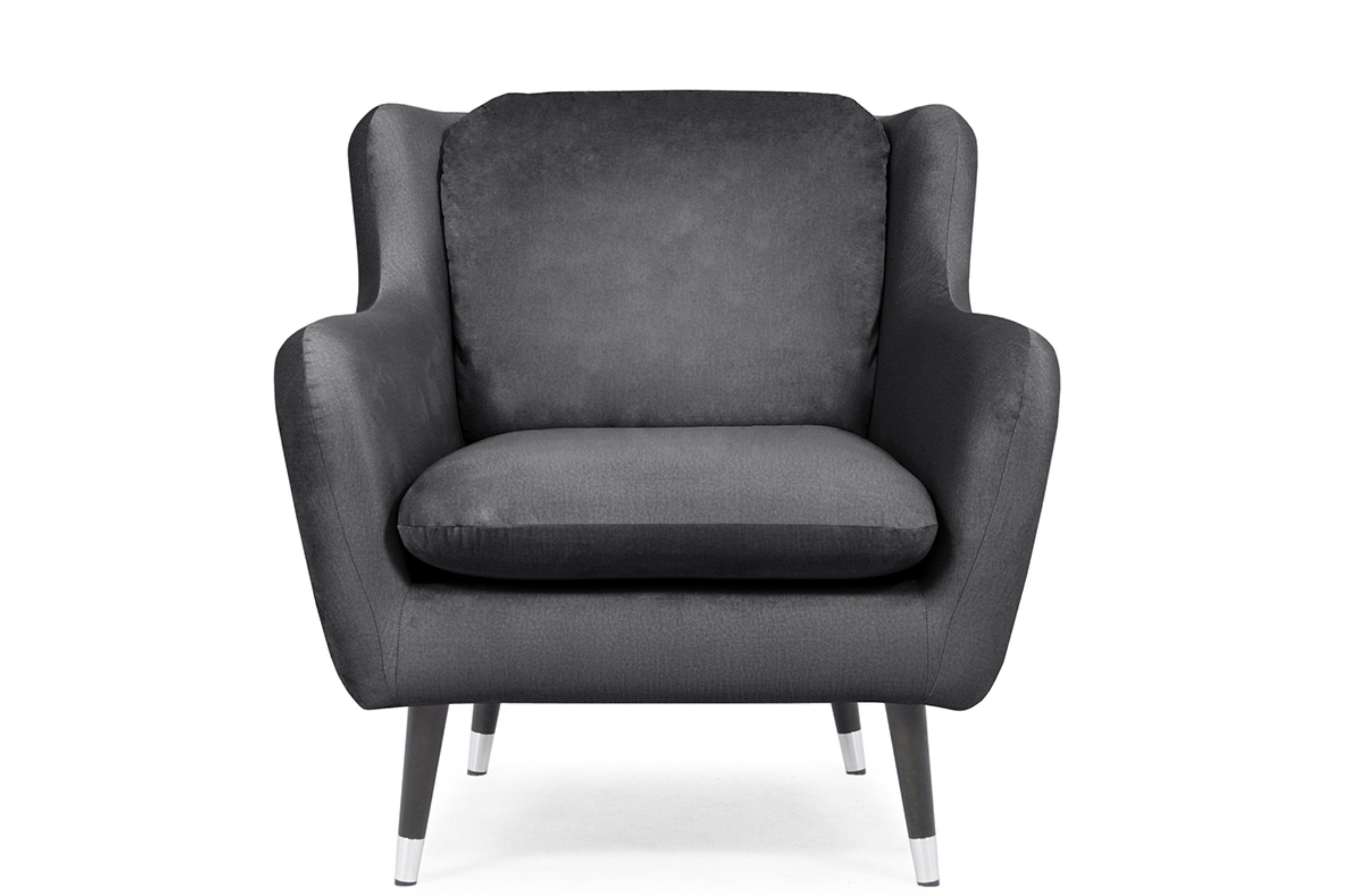 Konsimo Sessel AFOS, auf hohen schwarz lackierten Holzbeinen, wasserabweisender Oberstoff grau | grau