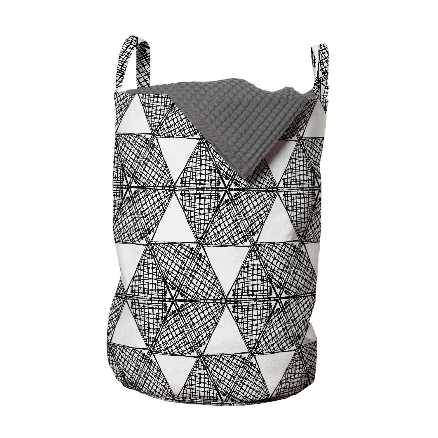 Abakuhaus Wäschesäckchen Wäschekorb mit Griffen Kordelzugverschluss für Waschsalons, Schwarz und weiß Geometrische Figur