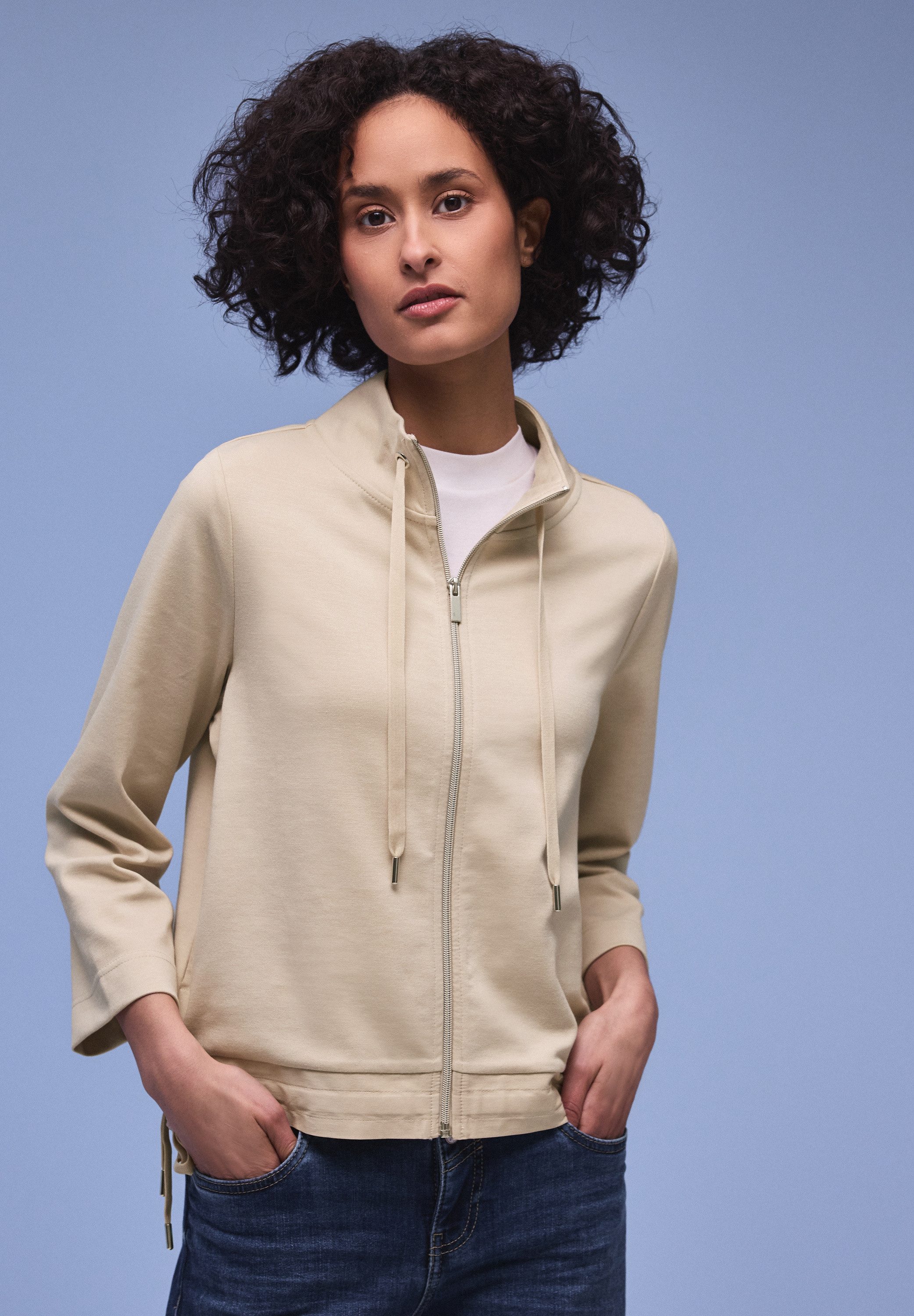 STREET ONE Sweatjacke 3/4-Arm mit Stehkragen und Kordelzügen