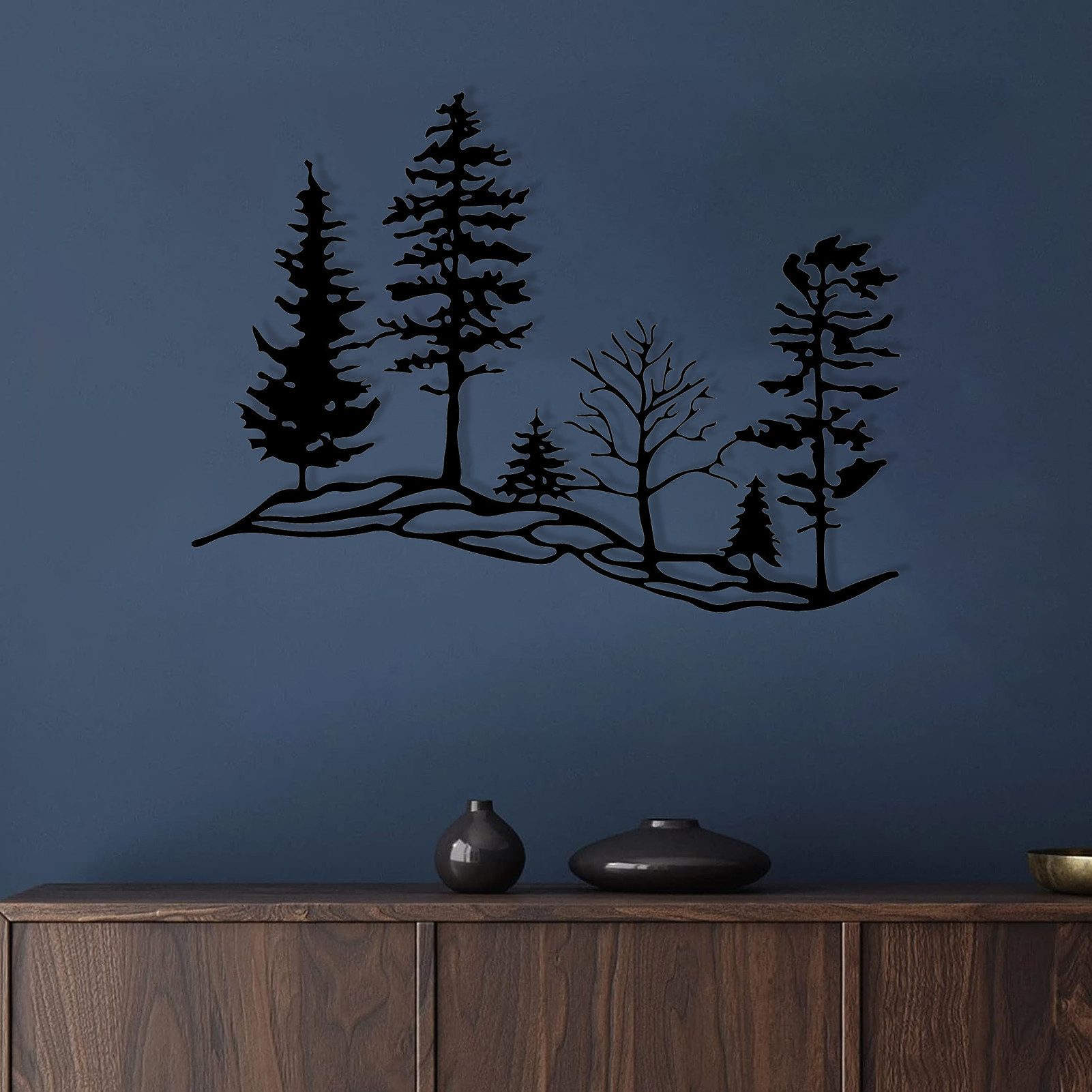 Jumpeak Wanddekoobjekt Metall Wanddeko Waldbäume Design, Wandkunst Ideal als Geschenk, Waldlandschaft Ornament,Geschenk für Natur- & Einrichtungsbegeisterte