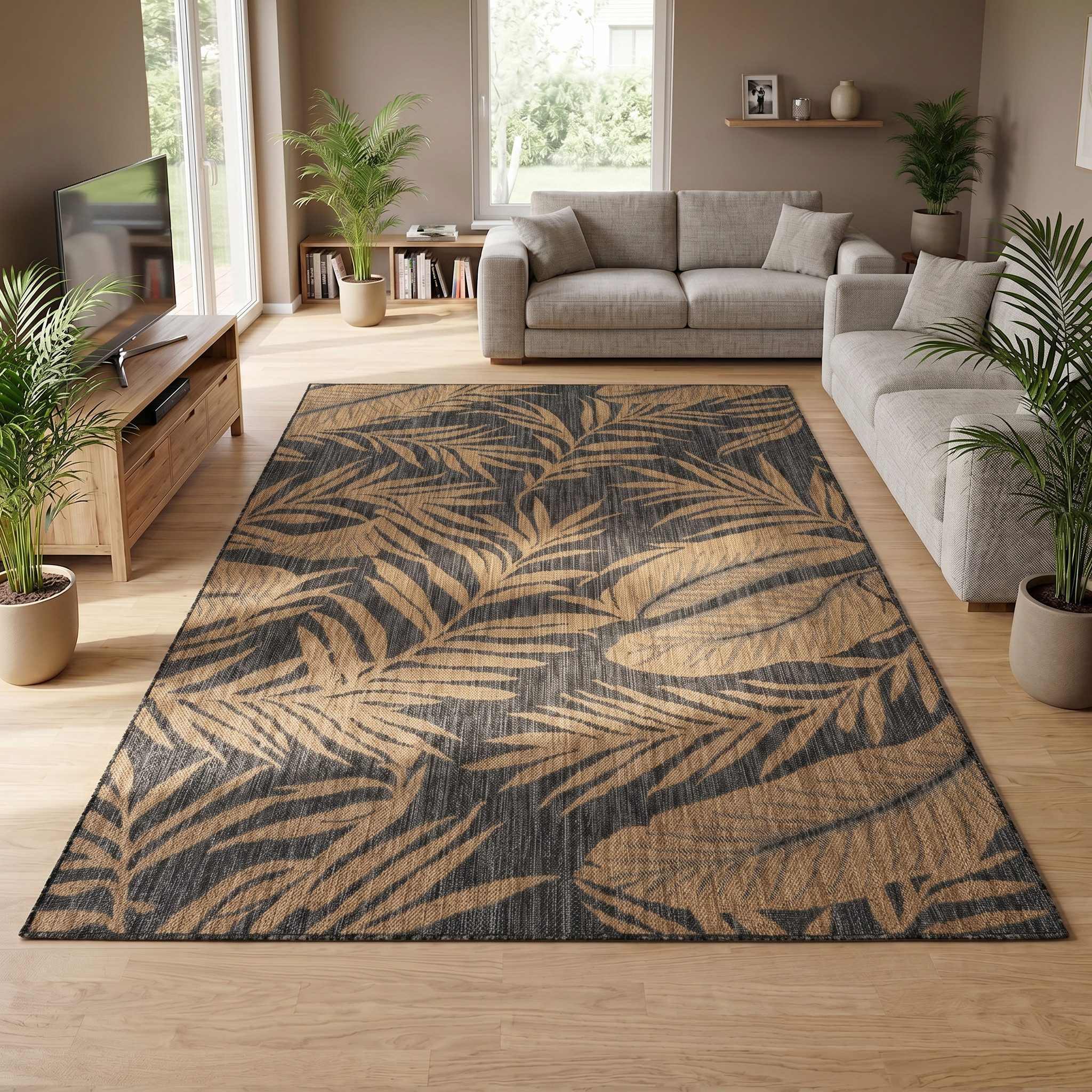 Teppium Teppich Botanisch, Rechteck, Höhe: 3 mm, Teppich Wetterfest Waschbar Balkon, Garten, Terrasse und Küchenteppich