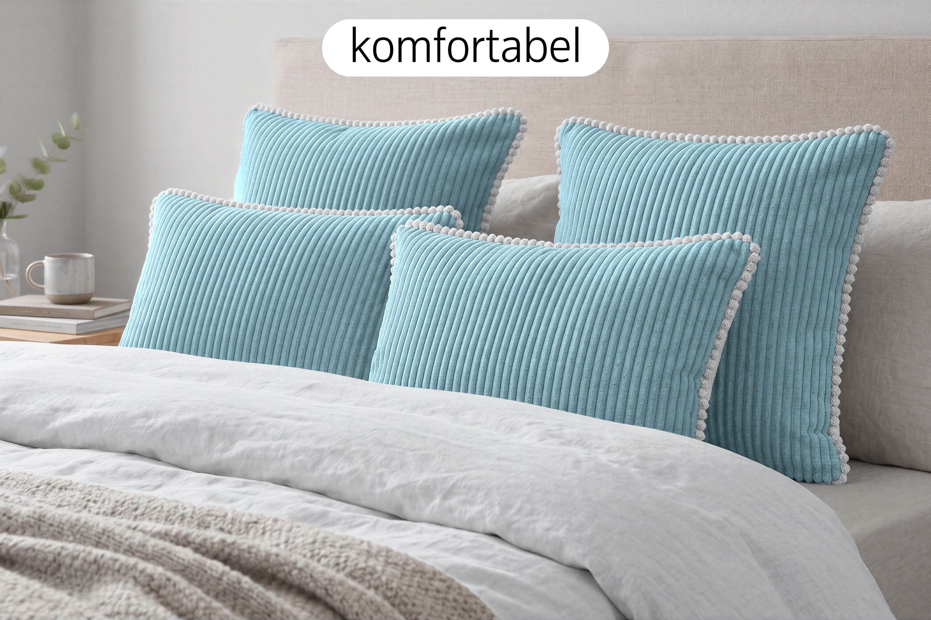 Amilian Dekokissen Sofakissen 4er Set mit Füllung 2x 40x40 cm + 2x 35x45 cm, Hotelverschluss Sofakissen Zierkissen – Bild 4 von 5