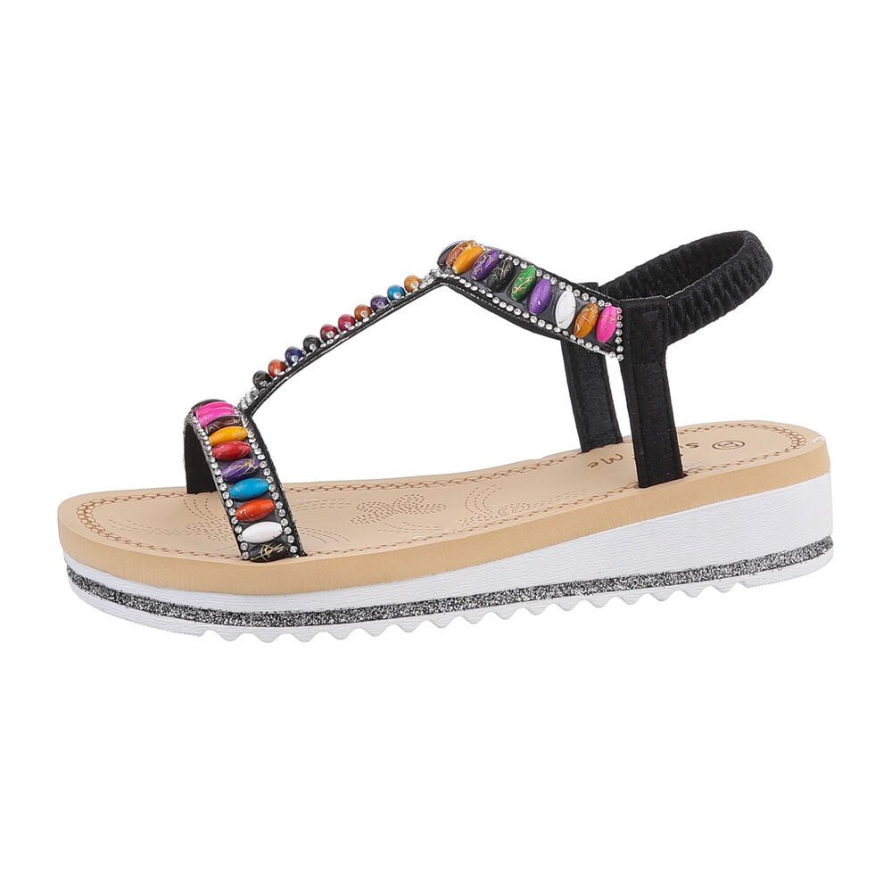 Ital-Design Damen Freizeit Riemchensandalette (85960212) Keilabsatz/Wedge Keilsandaletten in Schwarz