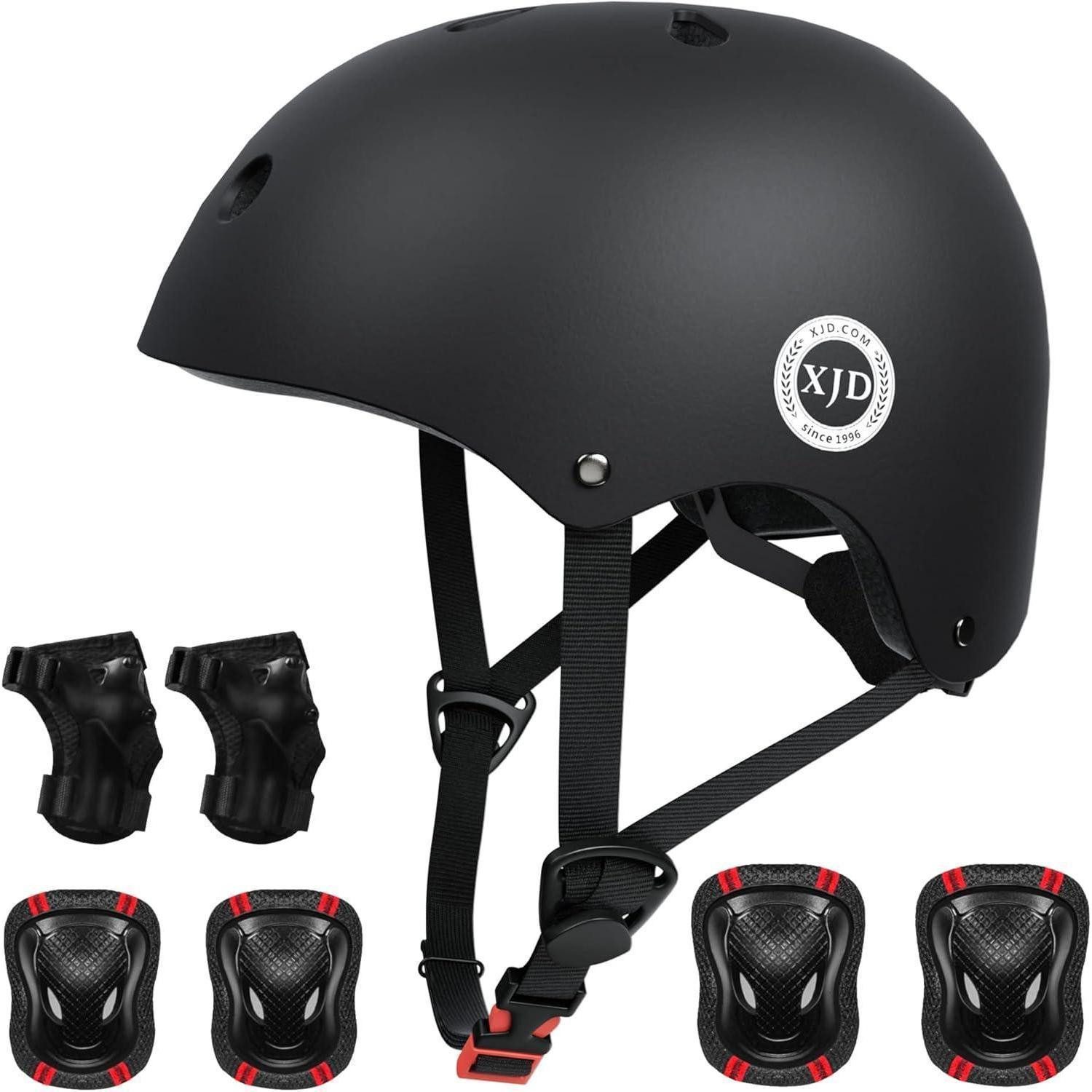 LuxusKollektion Kinderfahrradhelm Fahrradhelm Kinderhelm Skaterhelm Scooter S: 51-54 cm Tiefschwarz Set