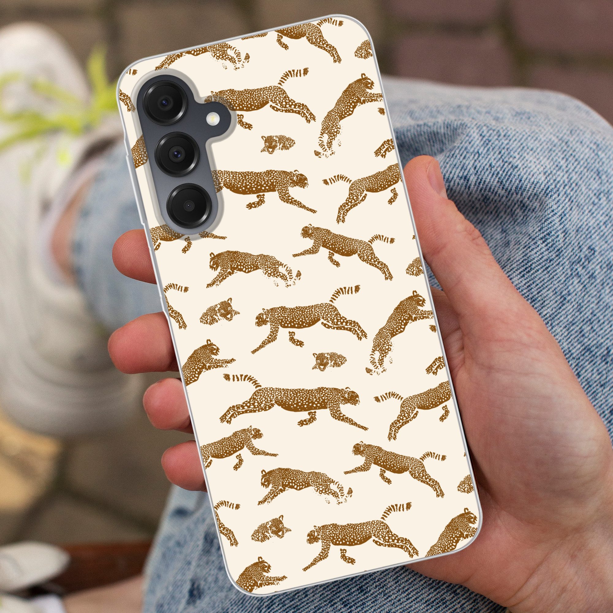 MuchoWow Handyhülle für Samsung Galaxy A16 5G Panther - Tiere - Beige - Braun - Muster, Phone Case, Silikon, Schutzhülle Dünn