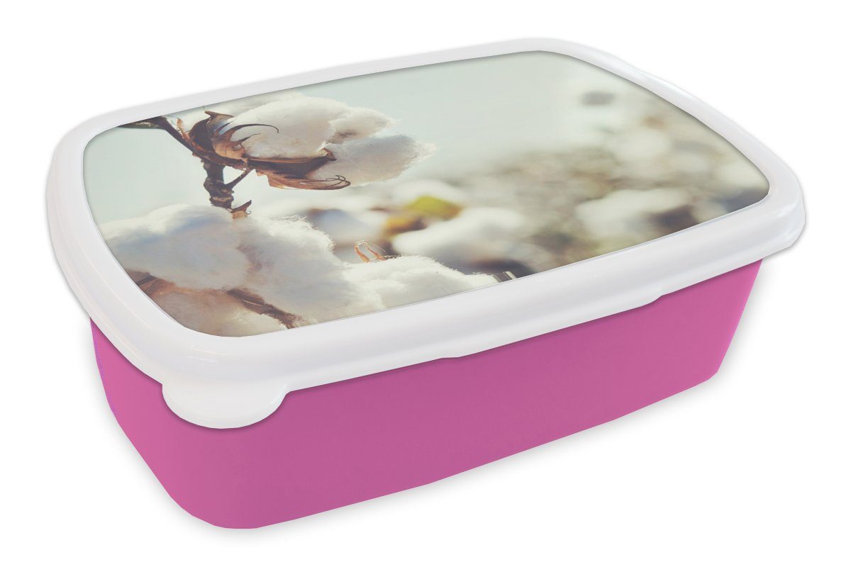 Lunchbox für Brotbox Kunststoff, Kunststoff rosa Brotdose MuchoWow Blume - Snackbox, Kinder, - - (2-tlg), Zweig Erwachsene, Mädchen, Natur, Pflanzen