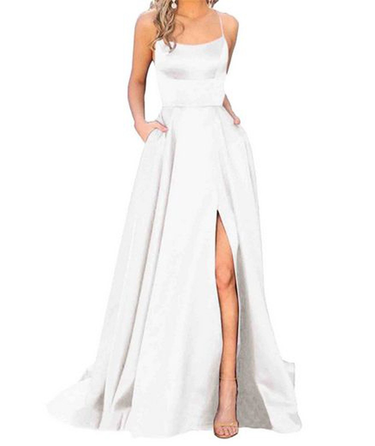 KIKI Abendkleid Damen Elegant Lange Ballkleider A-Linie Backless Hochzeitskleid