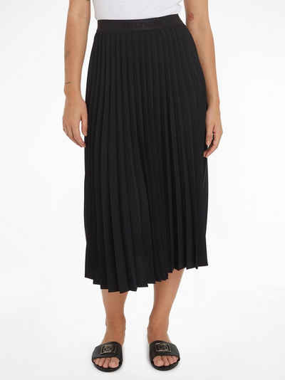 Tommy Hilfiger Plisseerock FLUID TWILL PLEATED MIDI SKIRT Webrock mit Markenlabel