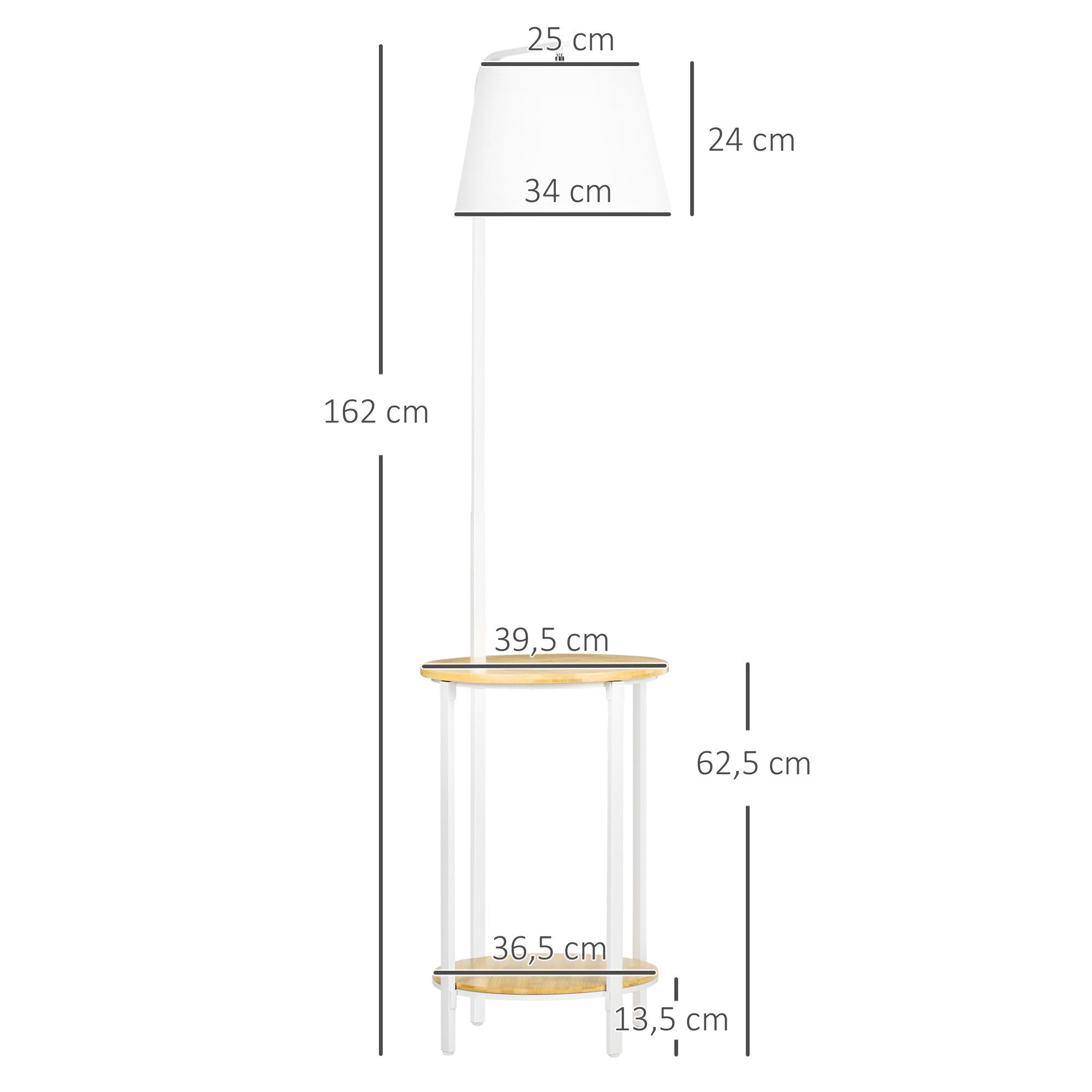 HOMCOM Stehlampe Stehleuchte mit Ablagen, Wohnzimmerlampe, Weiß 43x 39,5 x 162 cm