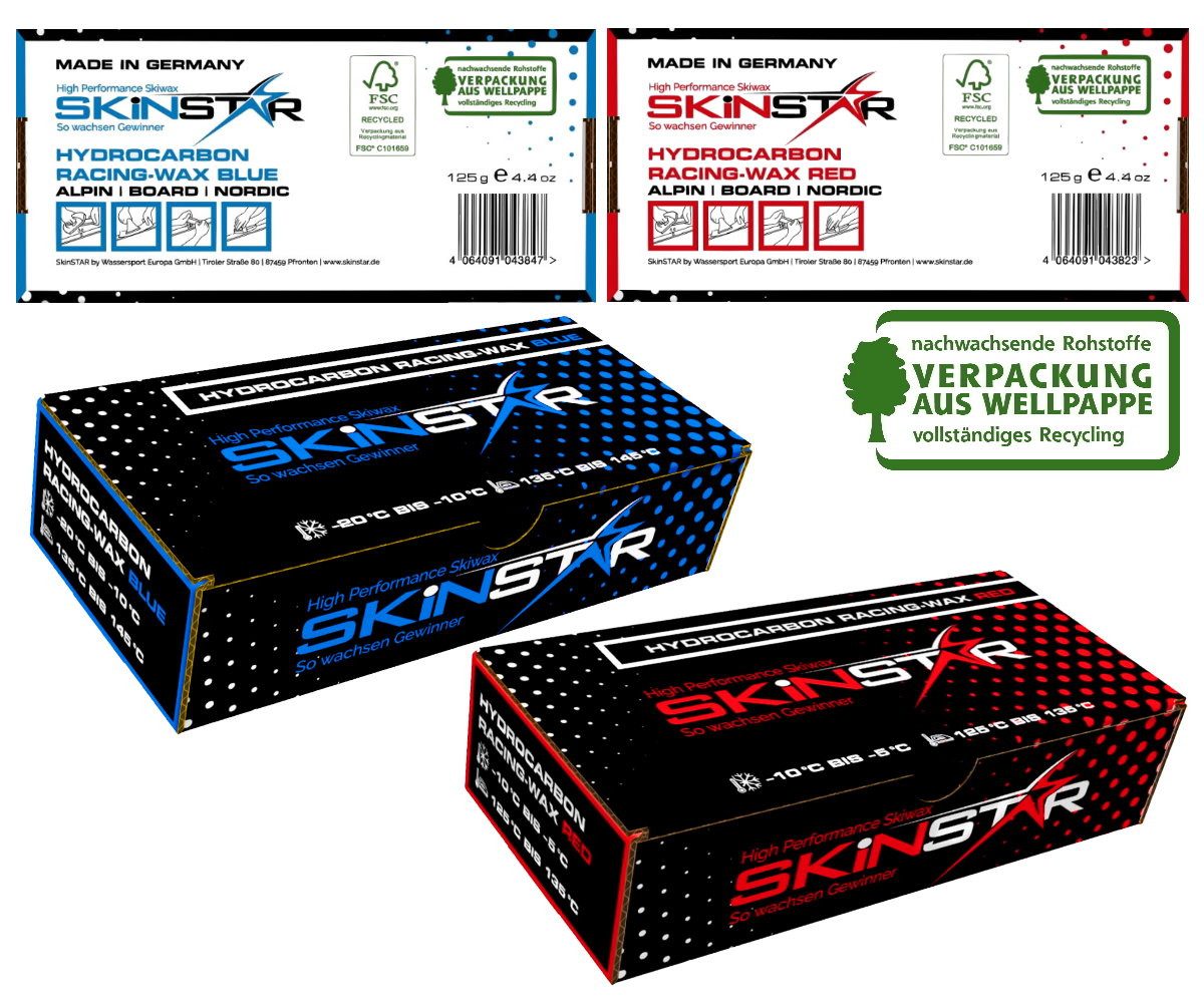 SkinStar Ski SKINSTAR Hydrocarbon Racing Skiwax Profi-Wachs COLD Mix -Red-Blue