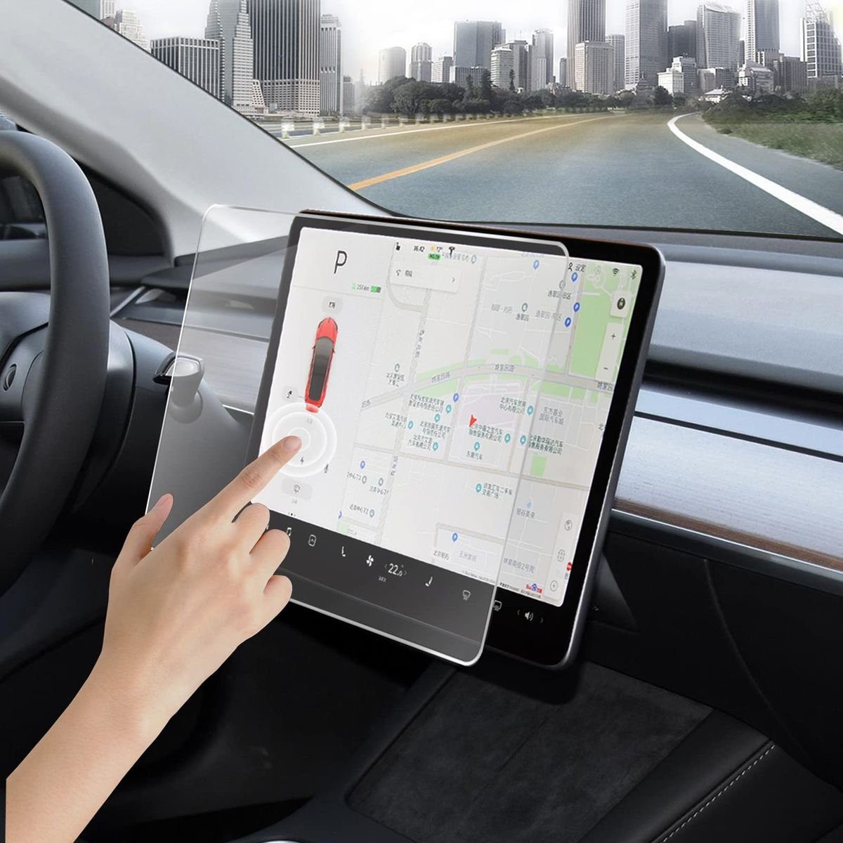 Wigento Tablet-Hülle Für Tesla Model 3 15 Zoll Navigation 1x PET Full HD LCD Display Schutz Folie + Poliertuch